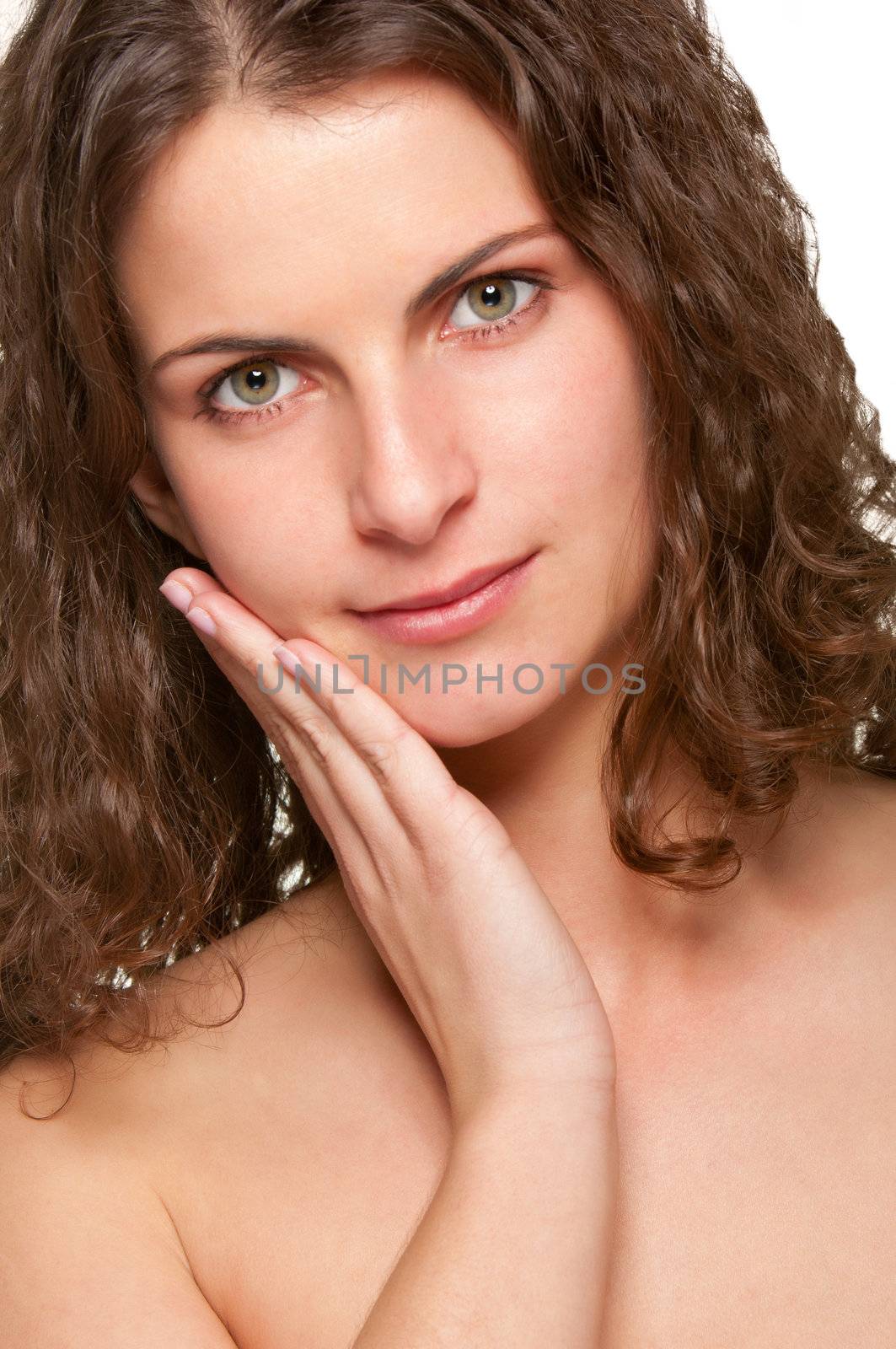 Portrait of young woman isolated on white background