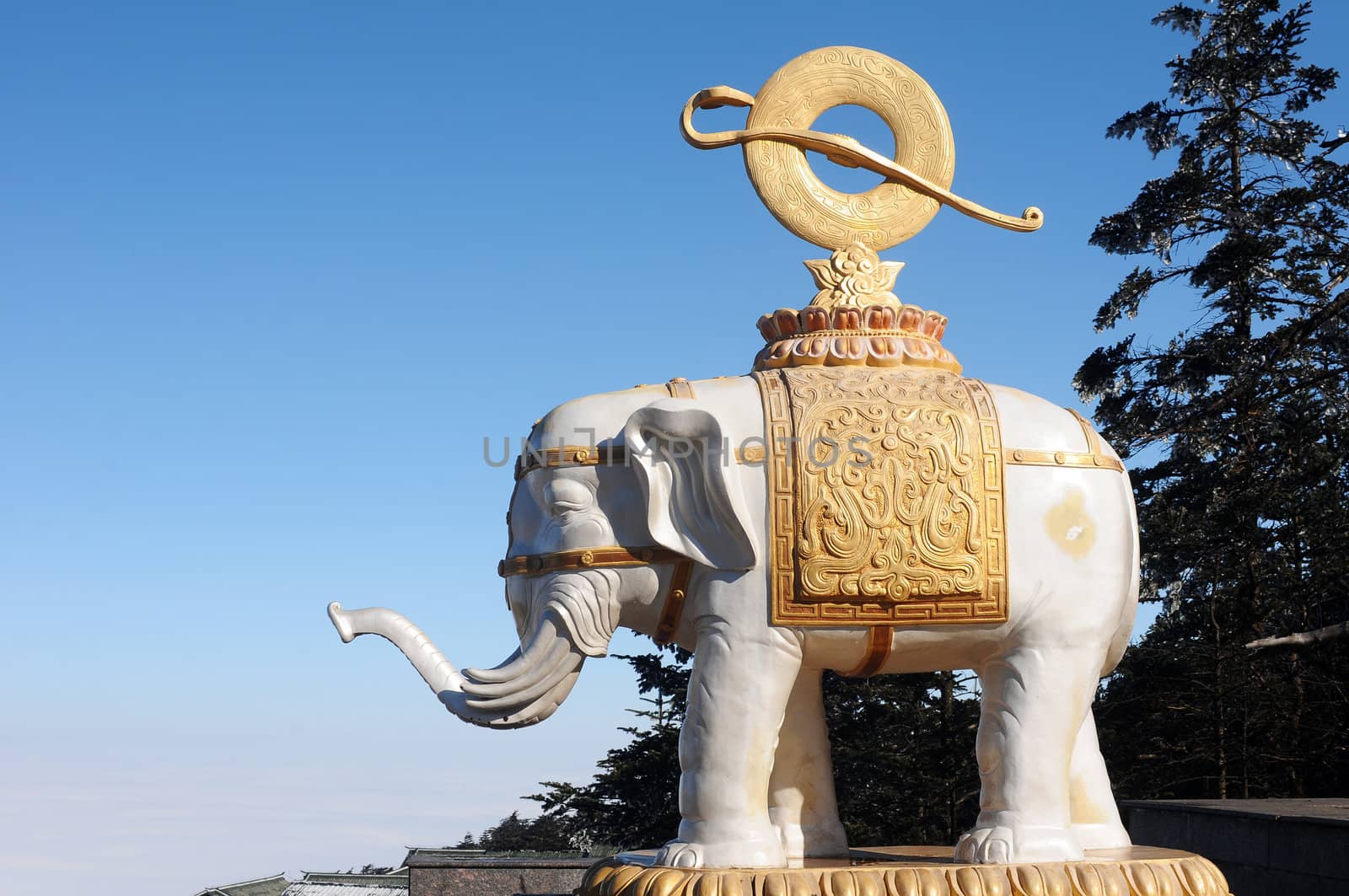 White elephant statue in a Buddhist temple in Sichuan, China