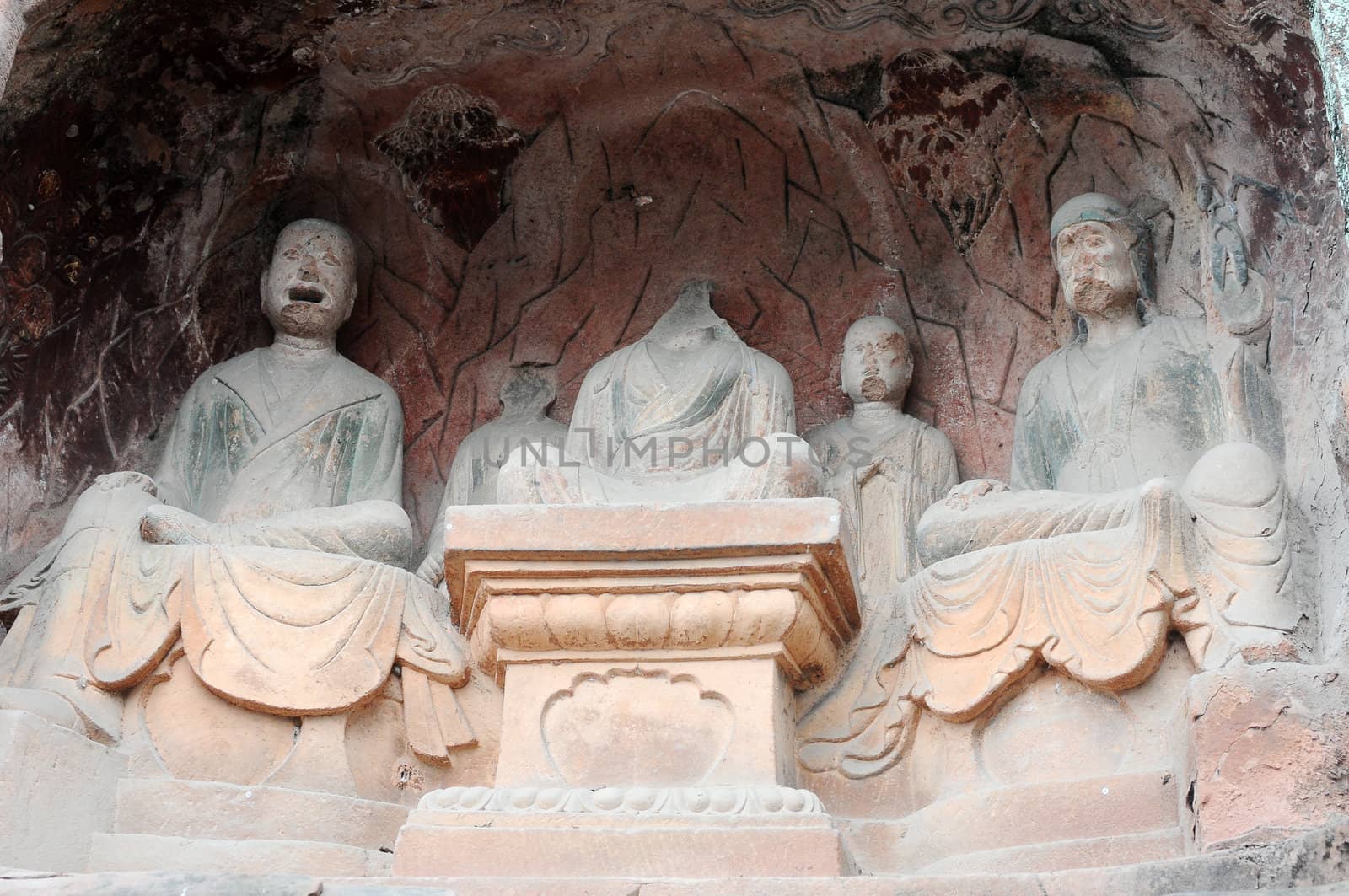 Ancient Buddha statue in caves in Sichuan, China