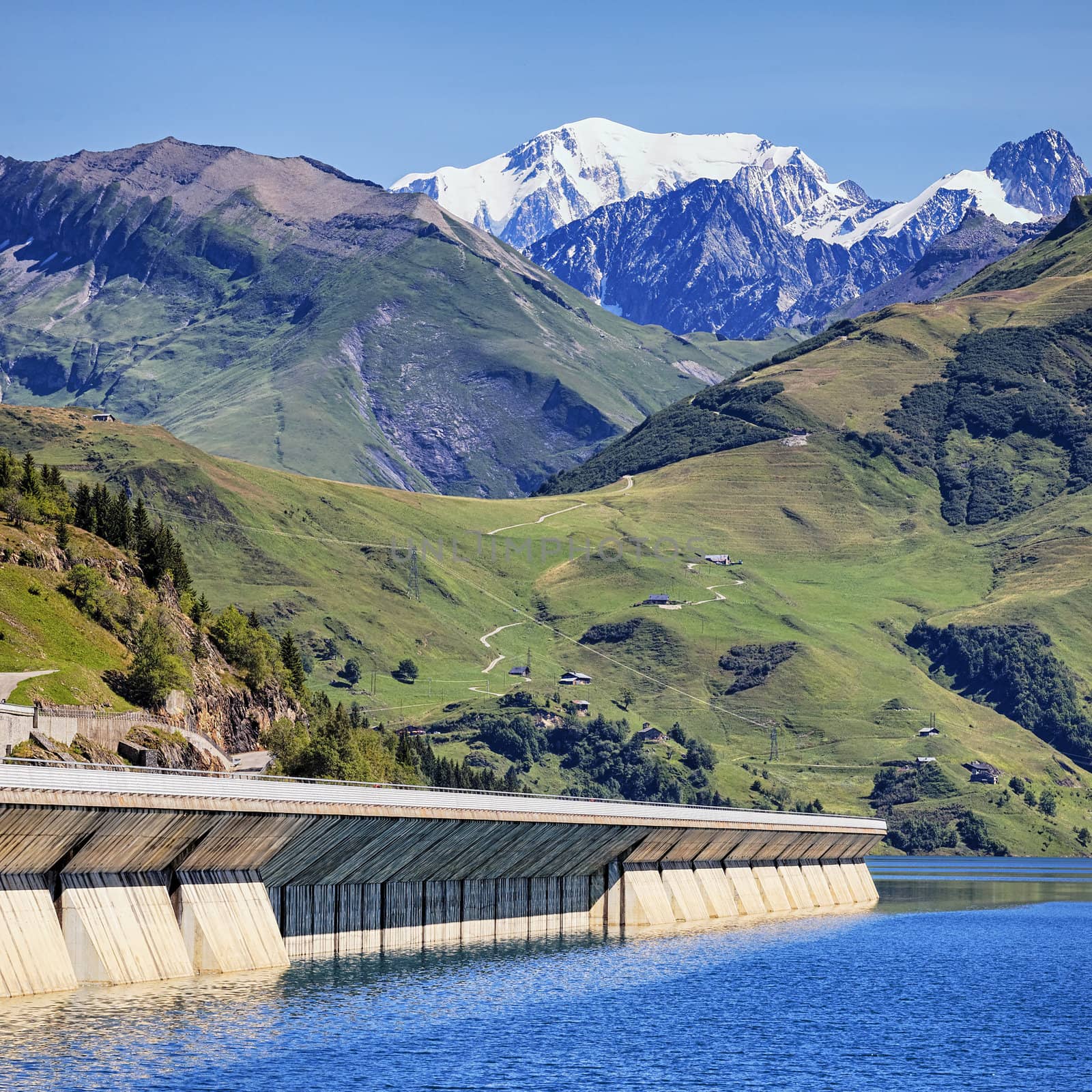 famous weir in alpine mountain in summer in France