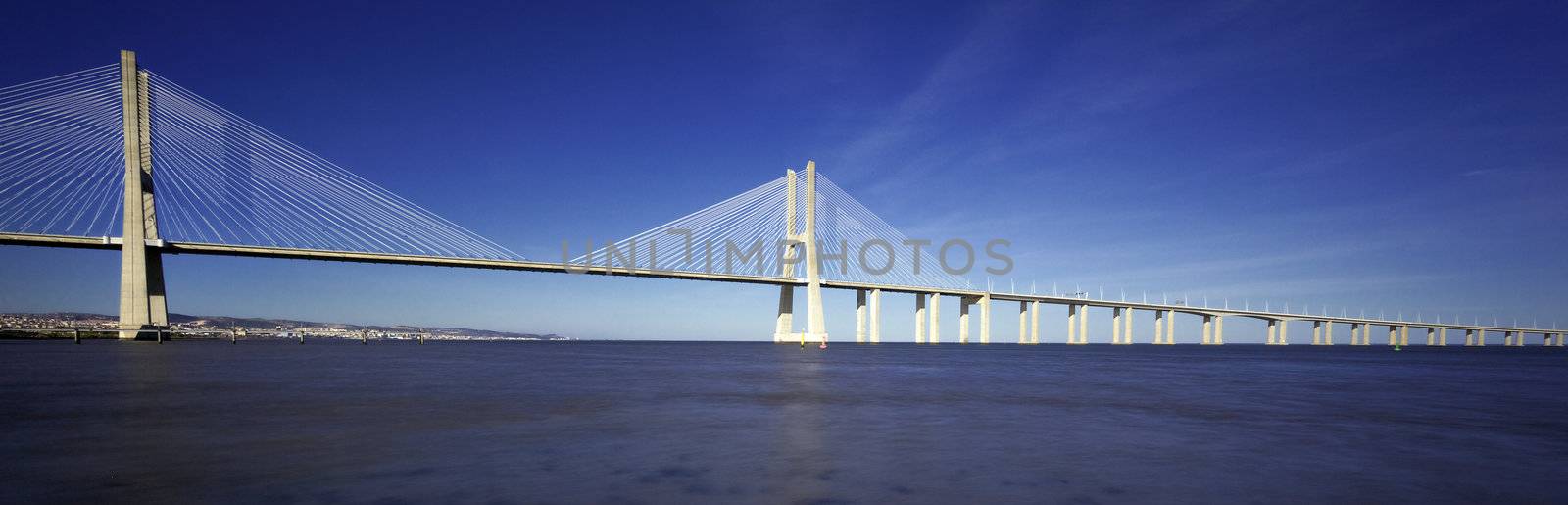 panoramic view of famous Vasco da Gama bridge in Lisbon