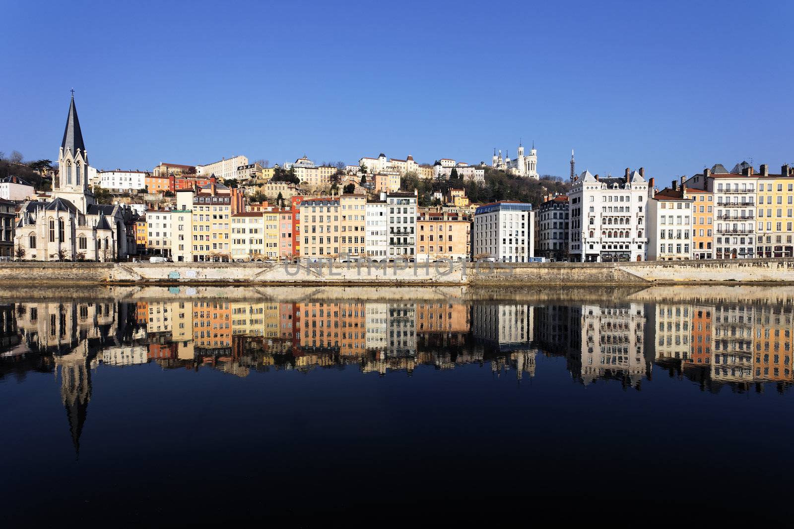 beautiful view of Lyon and Saone River in France 