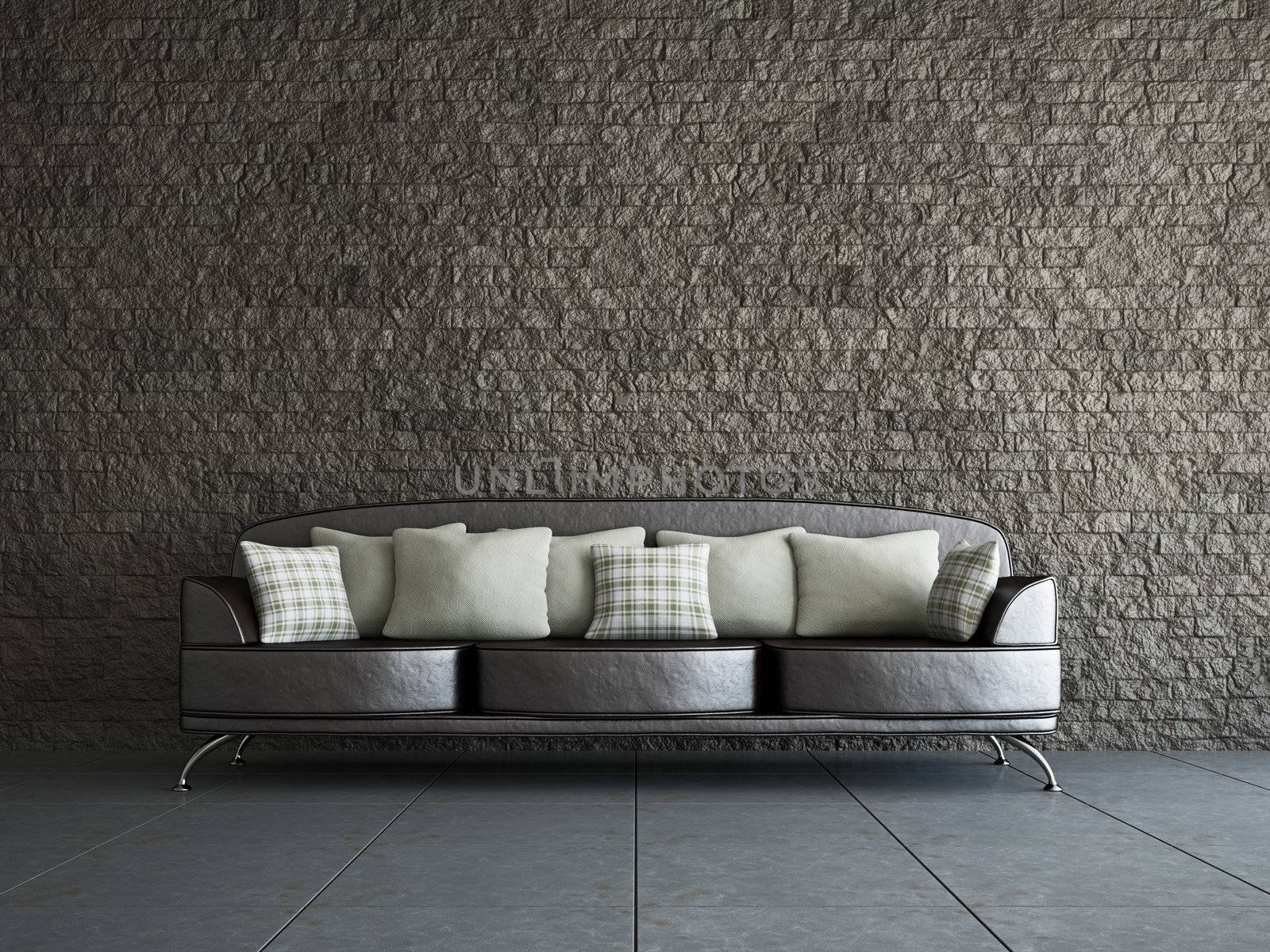 Livingroom with sofa  near the old wall