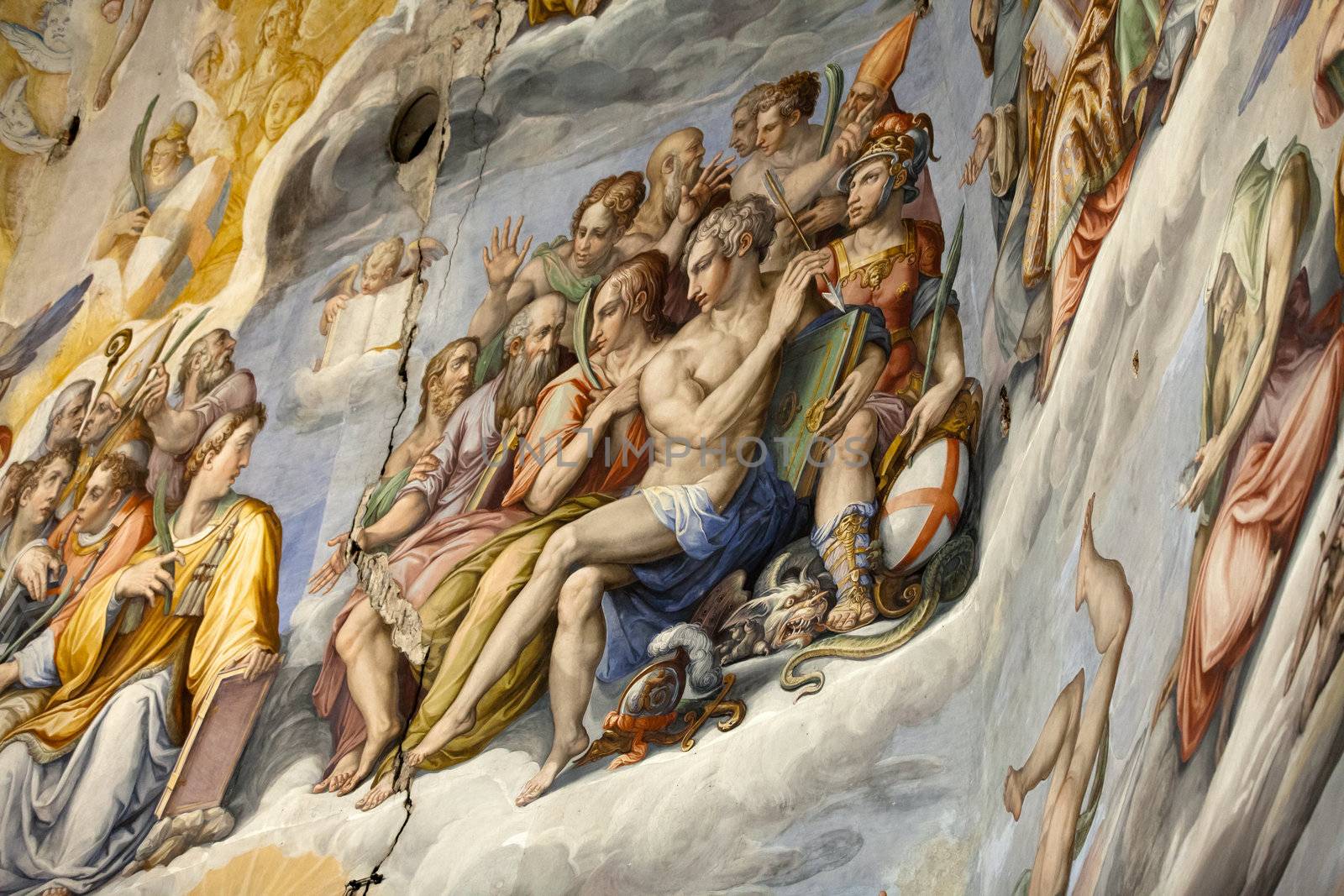 Florence - Duomo .The Last Judgement. Inside the cupola: 3600 m2 of frescoes, created by Giorgio Vasari and Federico Zuccari, who worked there from 1572 to 1579.