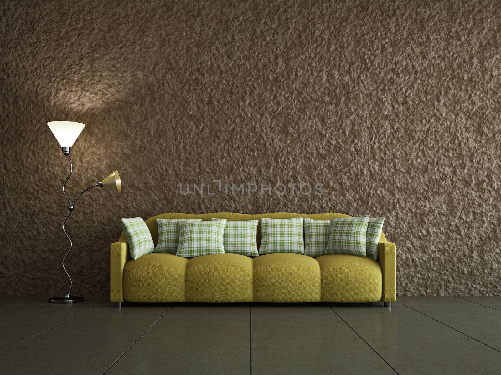 Livingroom with sofa  near the old wall