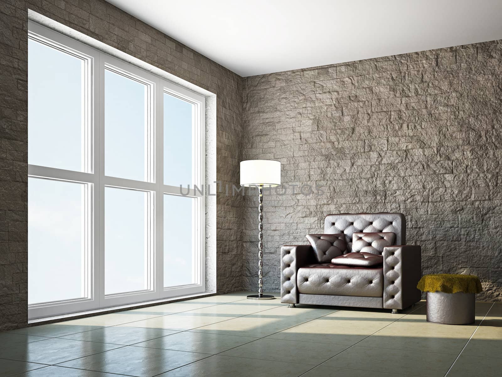 Room with leather armchair near the window
