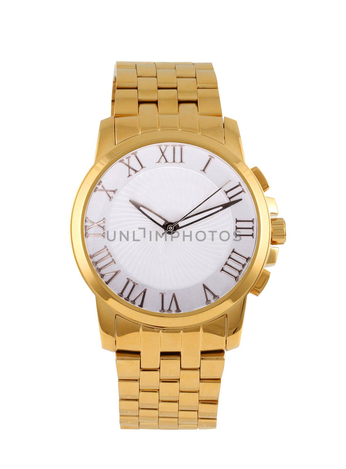 golden modern wrist watch isolated