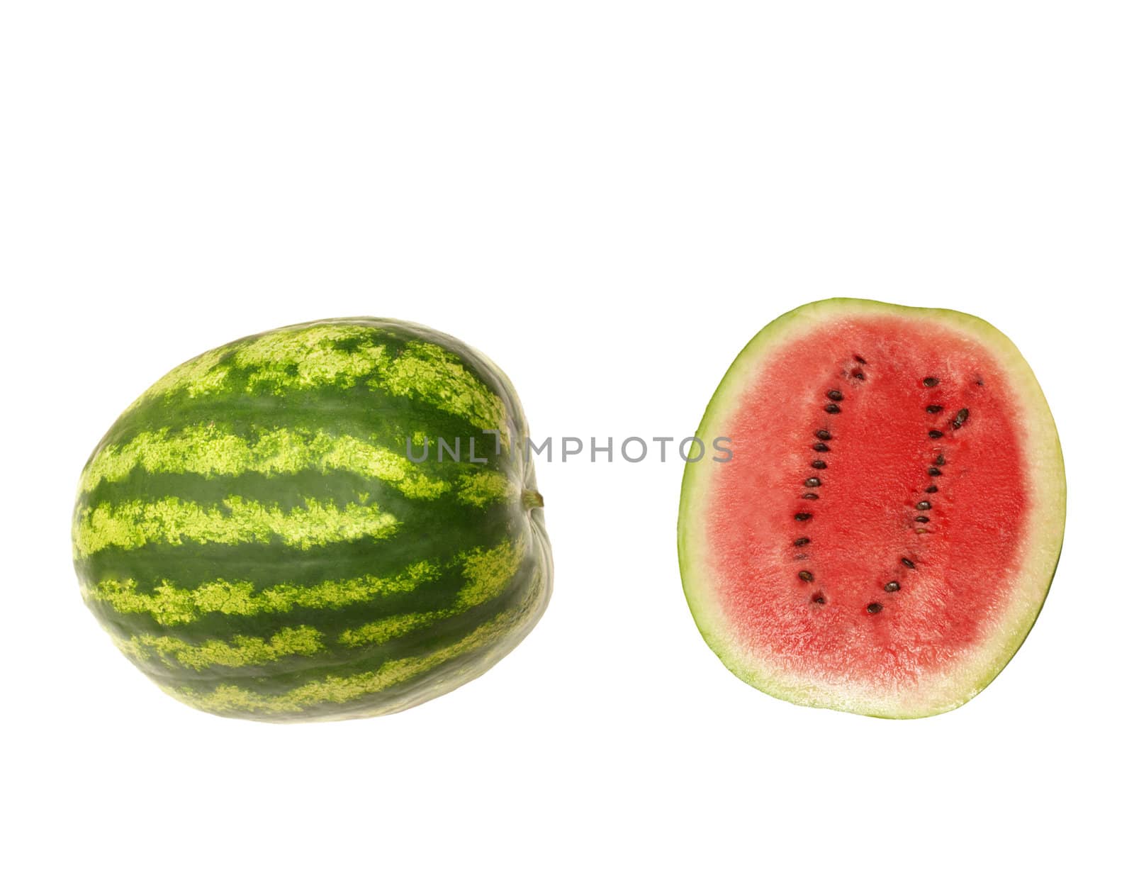 watermelon and slice isolated on white