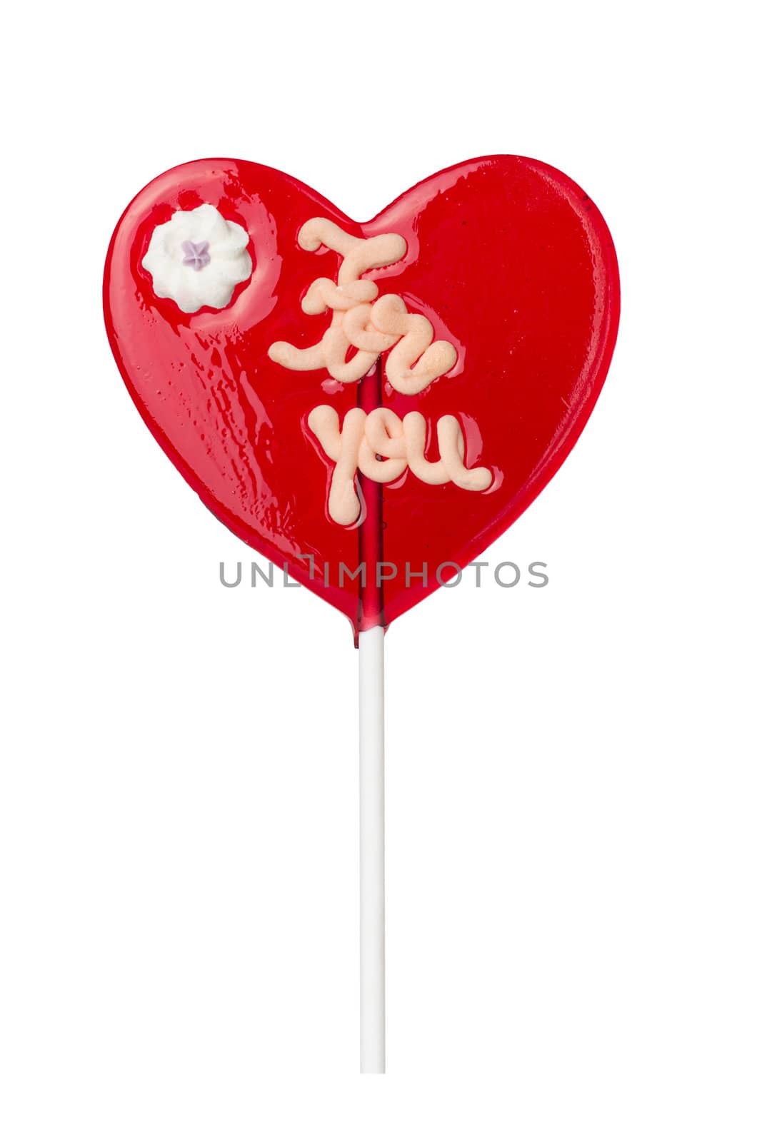 red heart-lollipop isolated on white