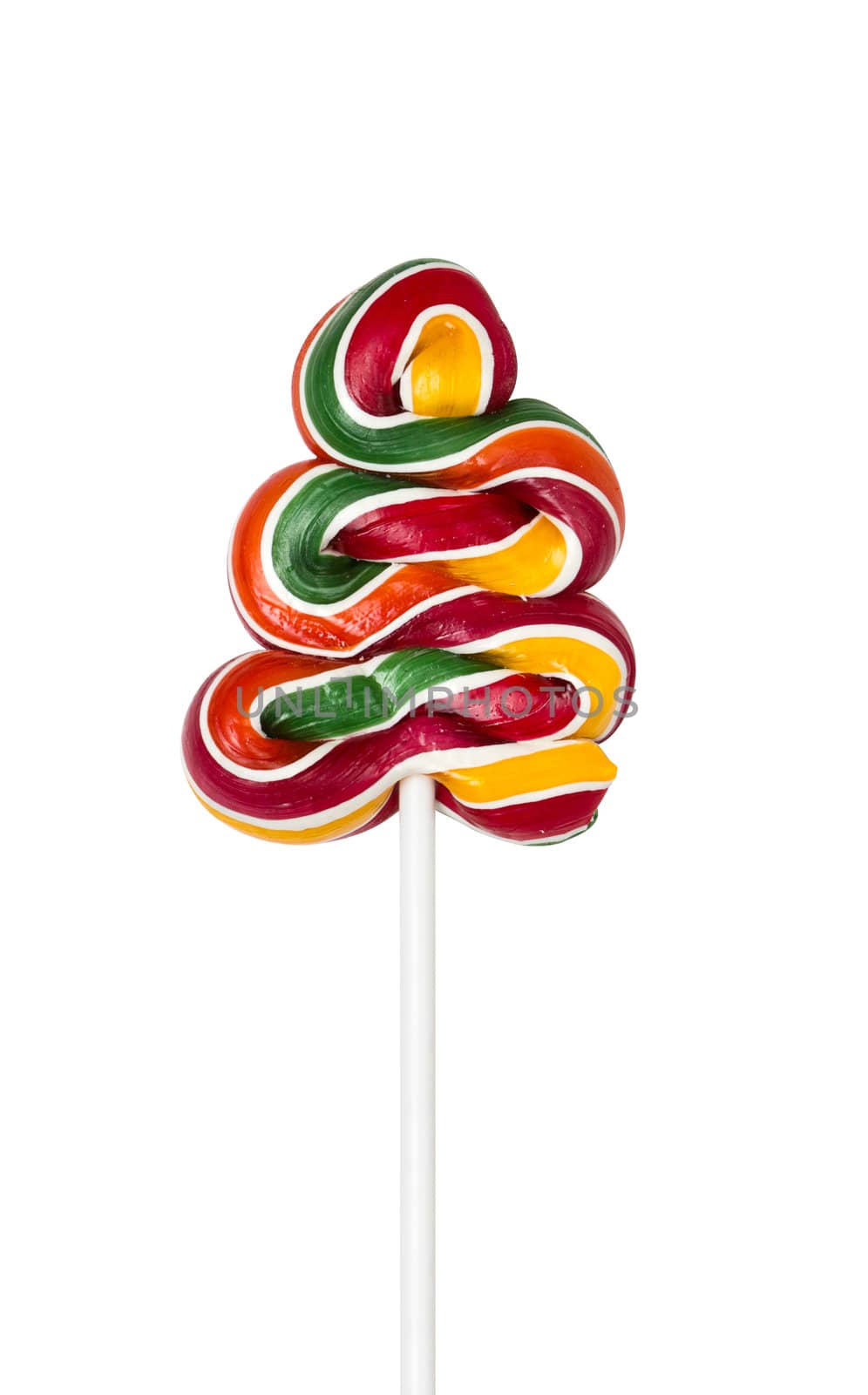 Colorful spiral lollipop lolly pop on a white background