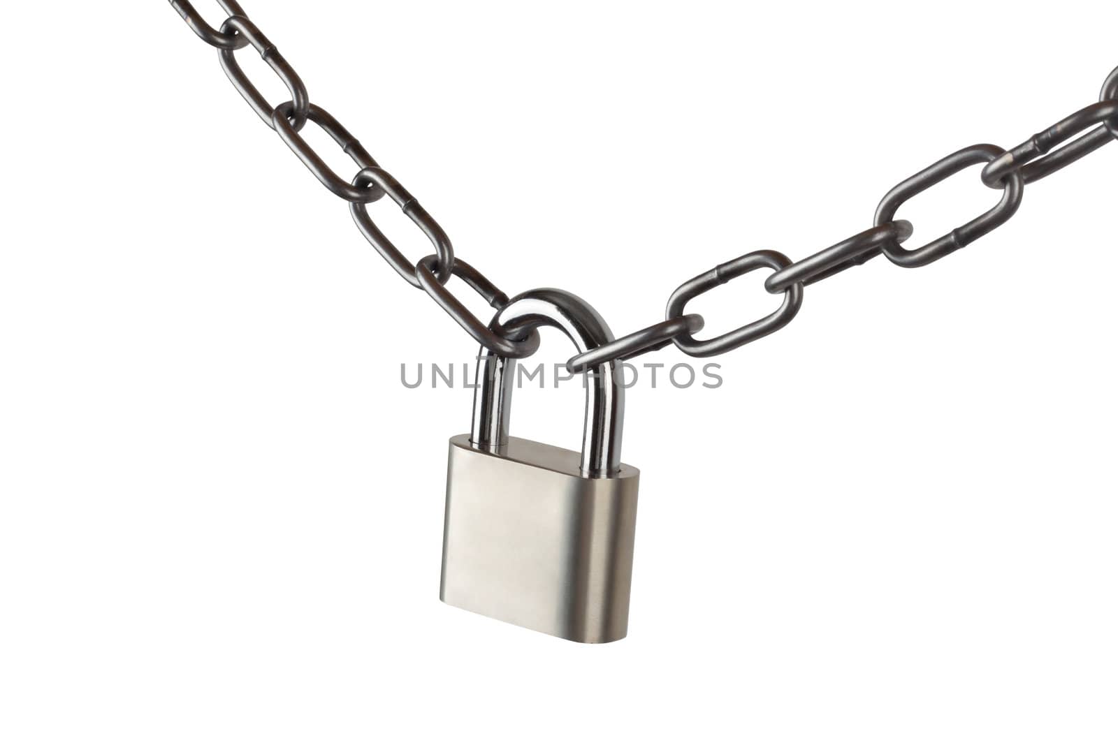 Key lock locked with a chain, clipping path