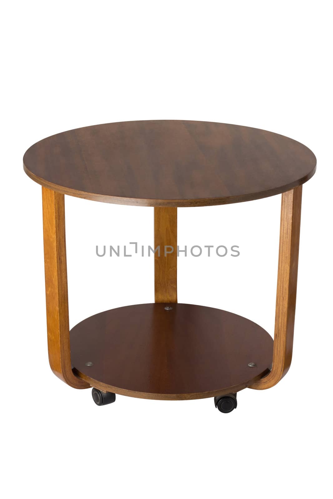 wooden round table over white background