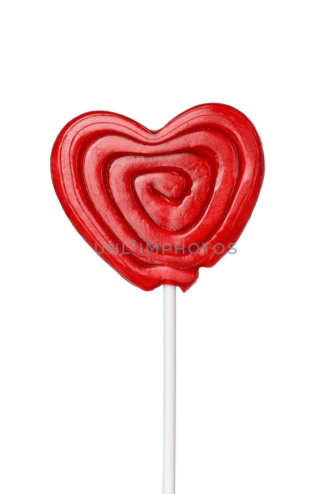 red heart-lollipop isolated on white