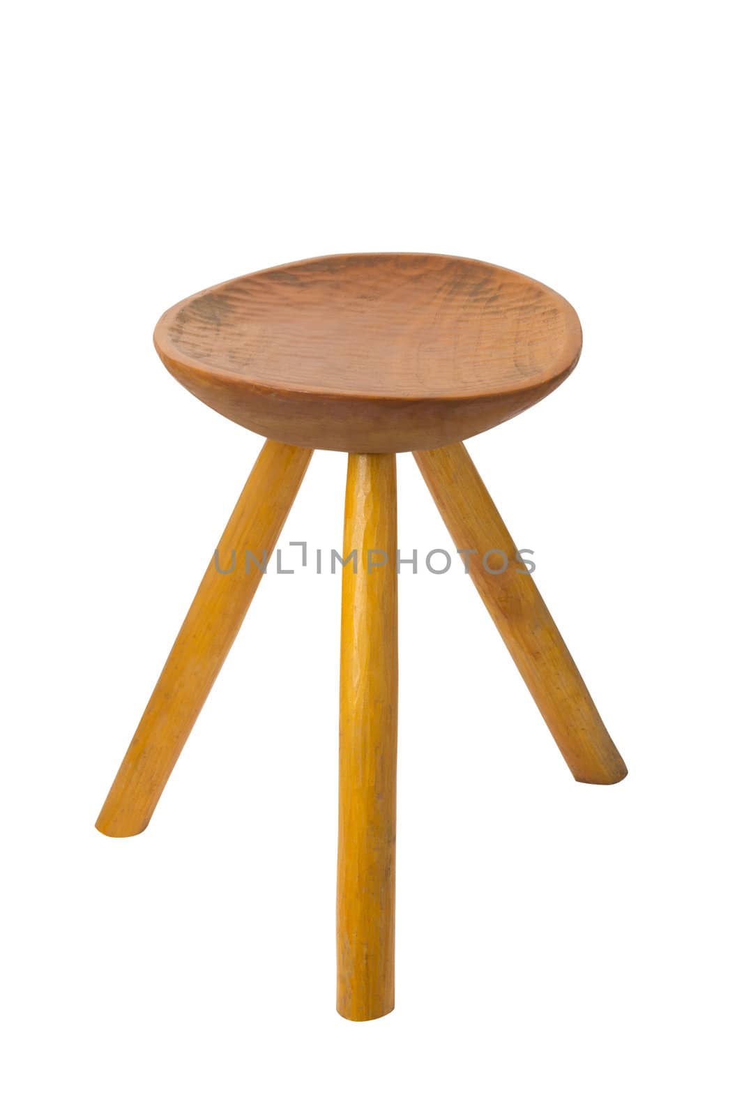 round top maka wood stool isolated on white background