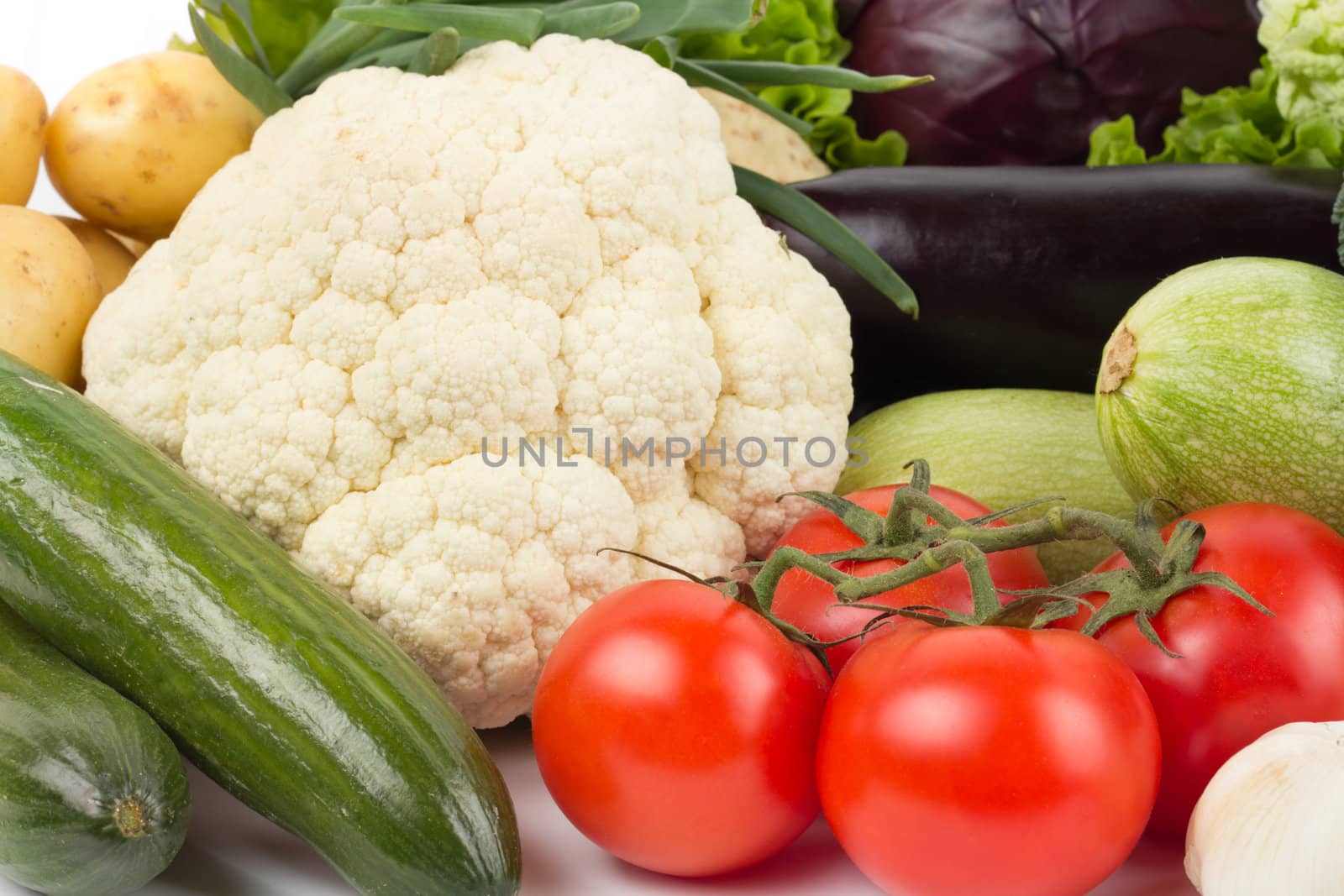 fresh vegetables on the white background