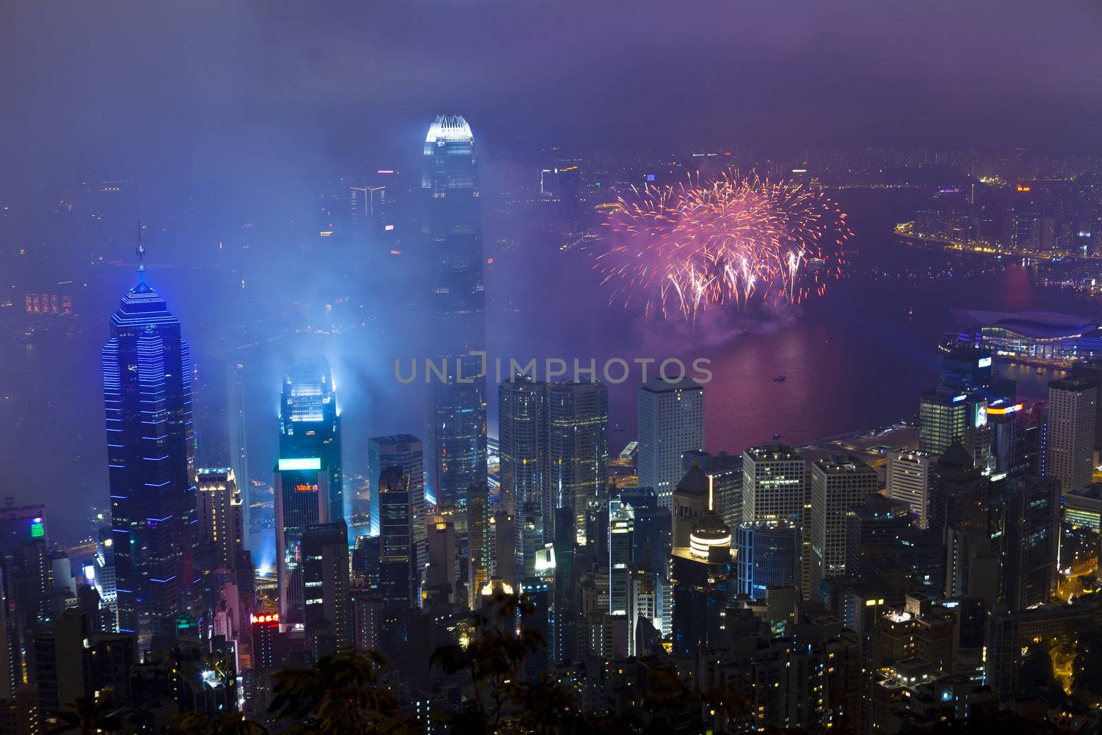 HONG KONG - FEBRUARY 11, Hong Kong Chinese New Year Fireworks at Victoria Harbour, Hong Kong on 11 February, 2013. It is the celebration of year of snake and lasts for 30 minutes.