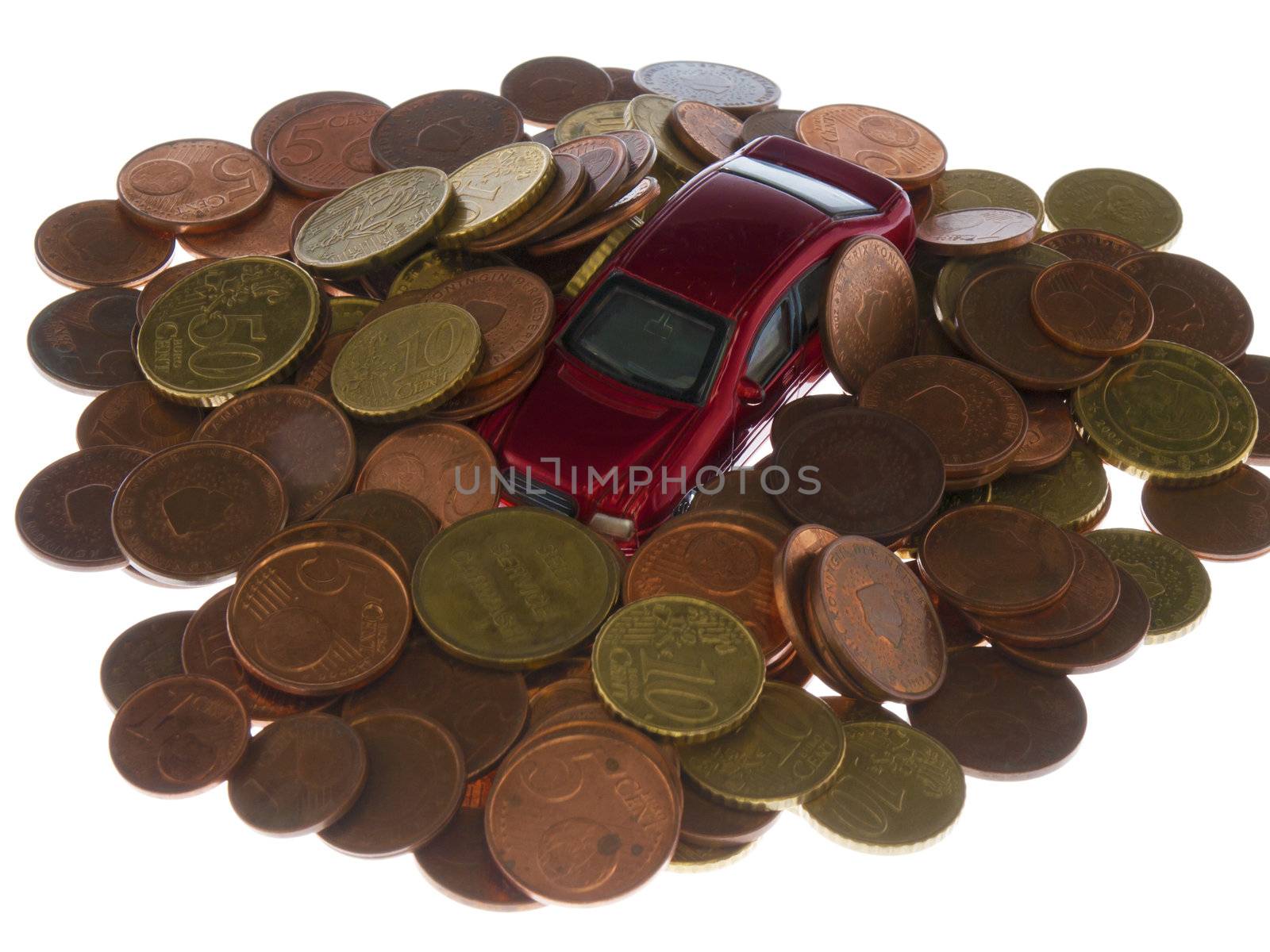 car under a pile of coins