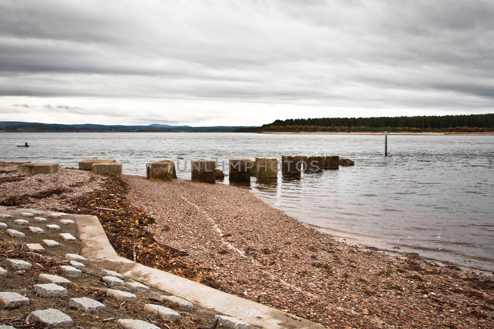 Boulders in the water at Findhorn estuary, Scotland