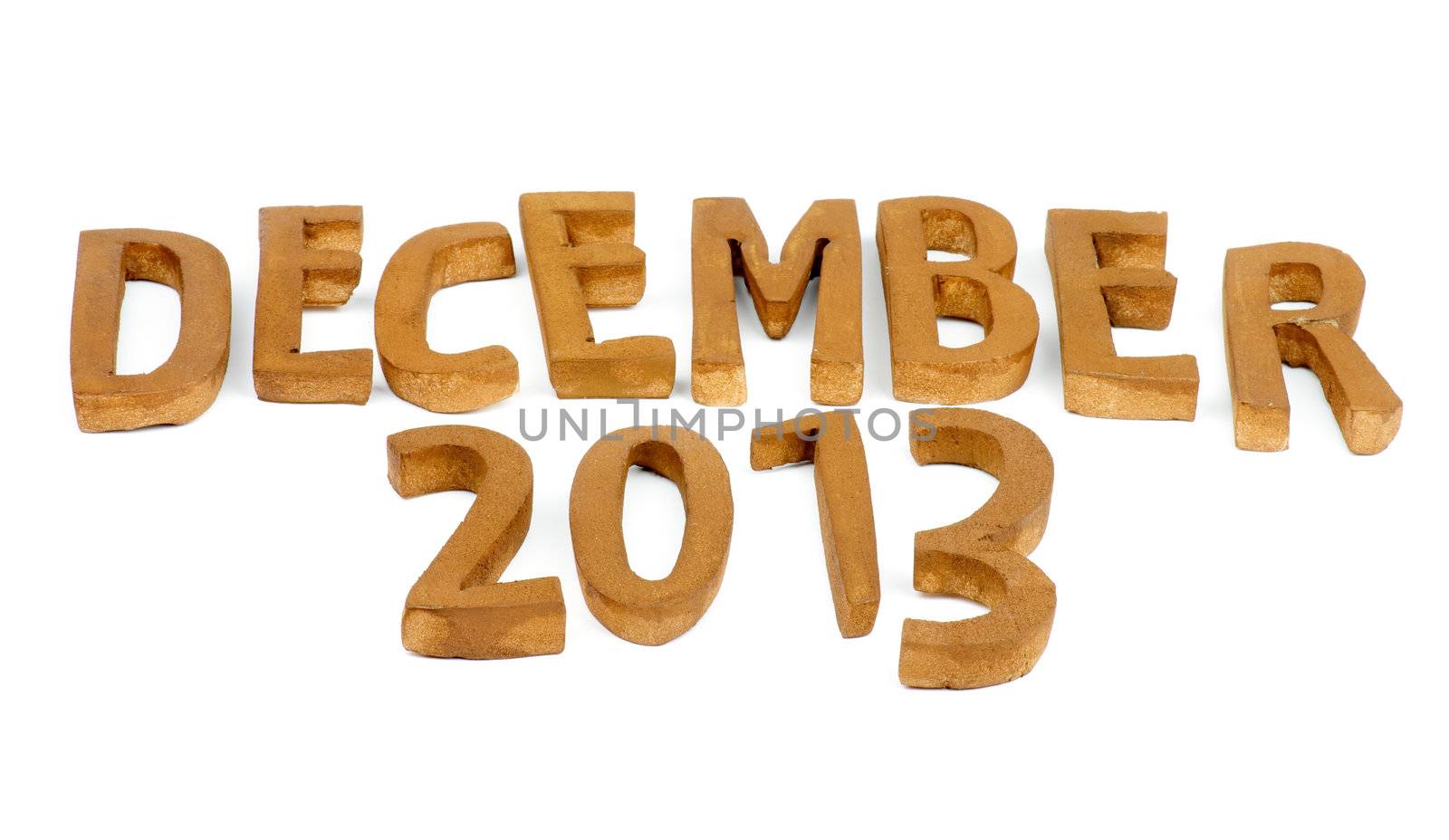 Wooden Handmade Letters "December 2013" isolated on white background