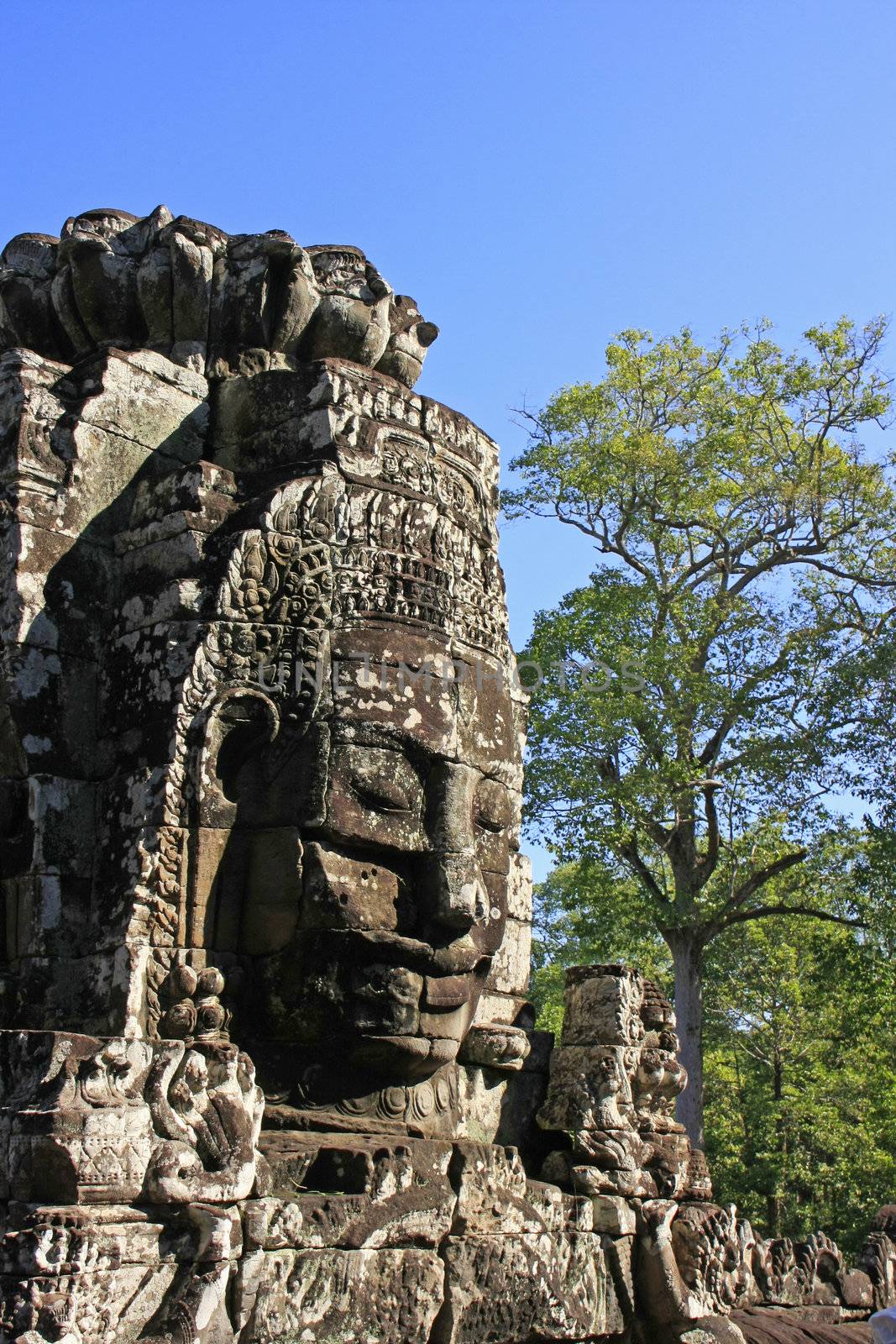 Stone face of Bayon temple, Angkor area, Siem Reap, Cambodia