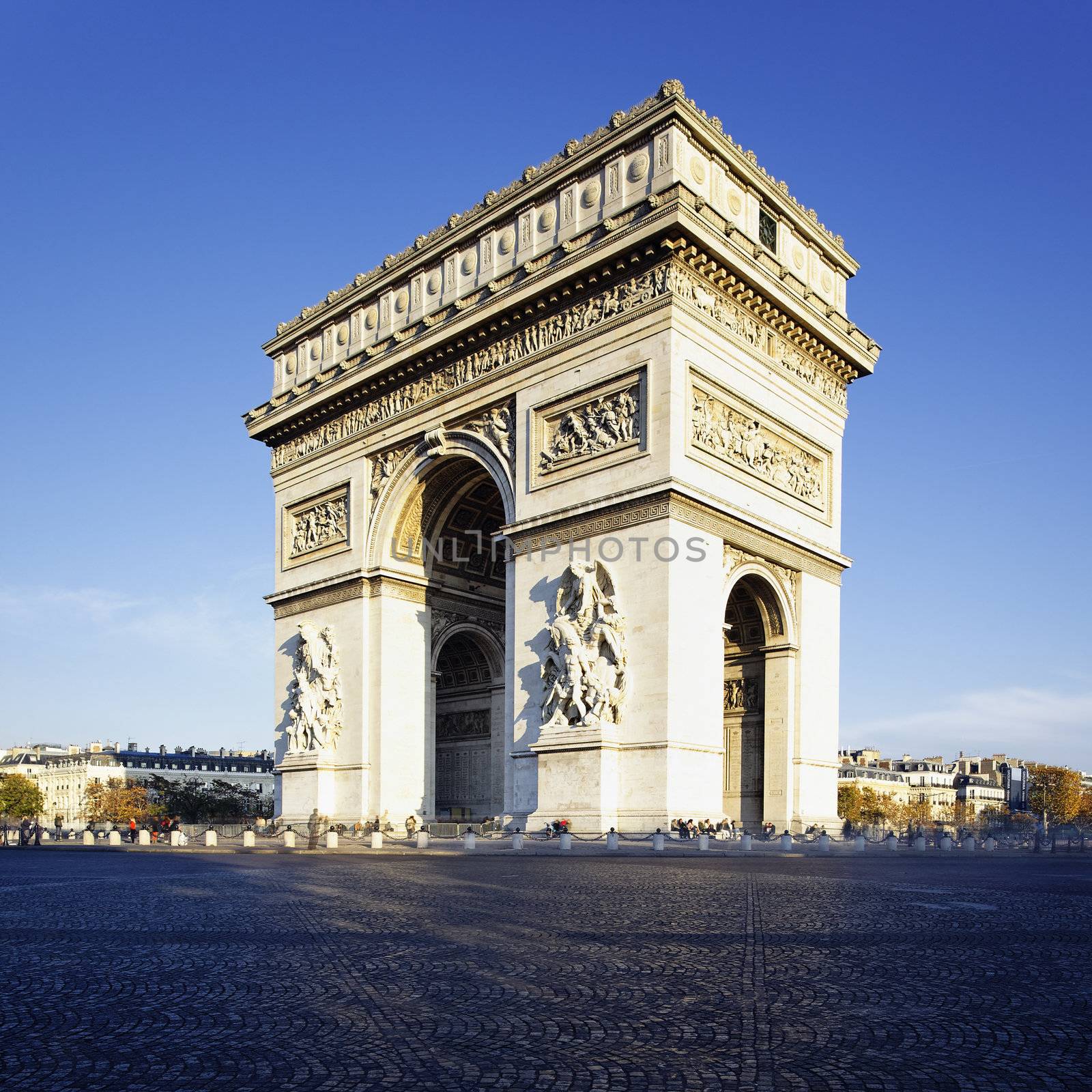 view of the Arc de Triomphe in morning light