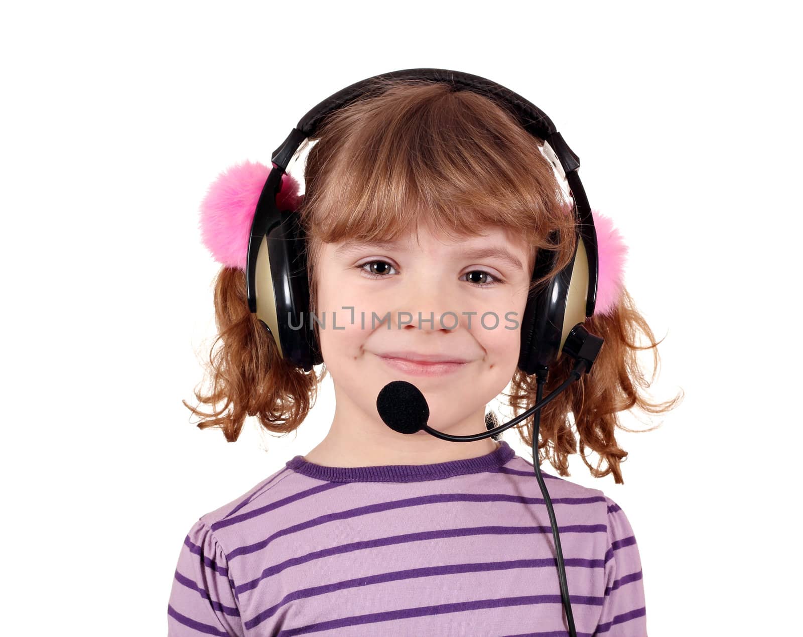 beautiful little girl with headphones and microphone by goce
