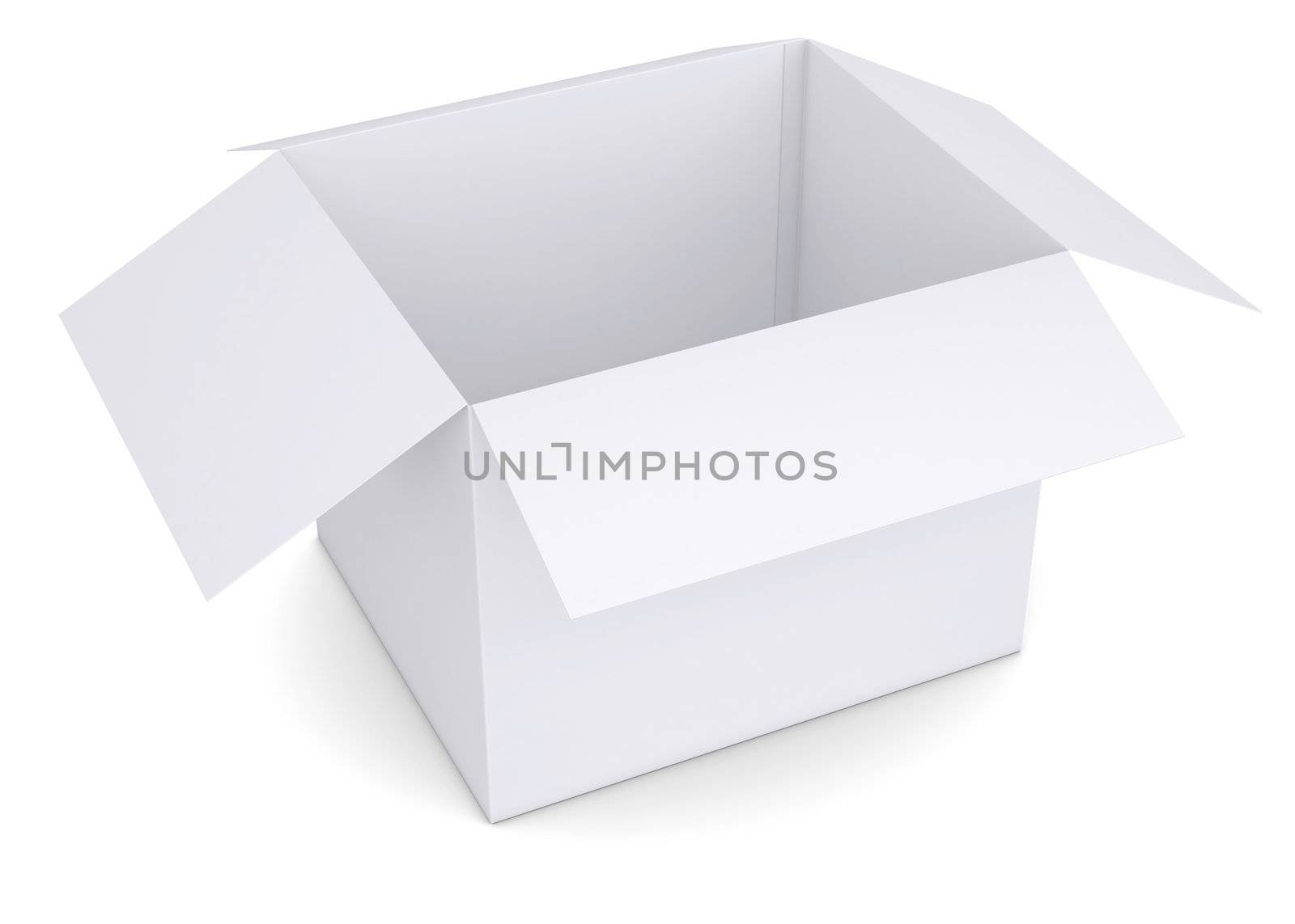 Open white cardboard box. Isolated render on a white background