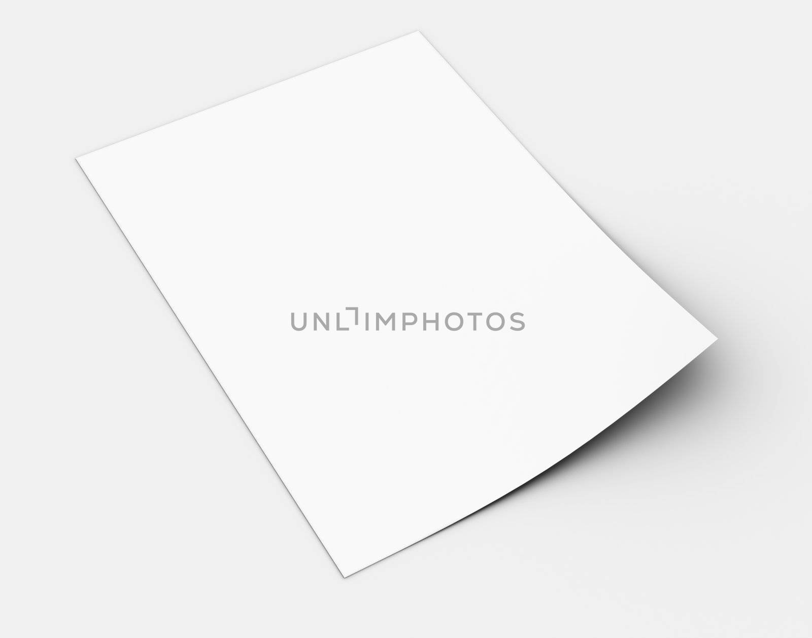 White sheet of paper. Isolated render on a grey background