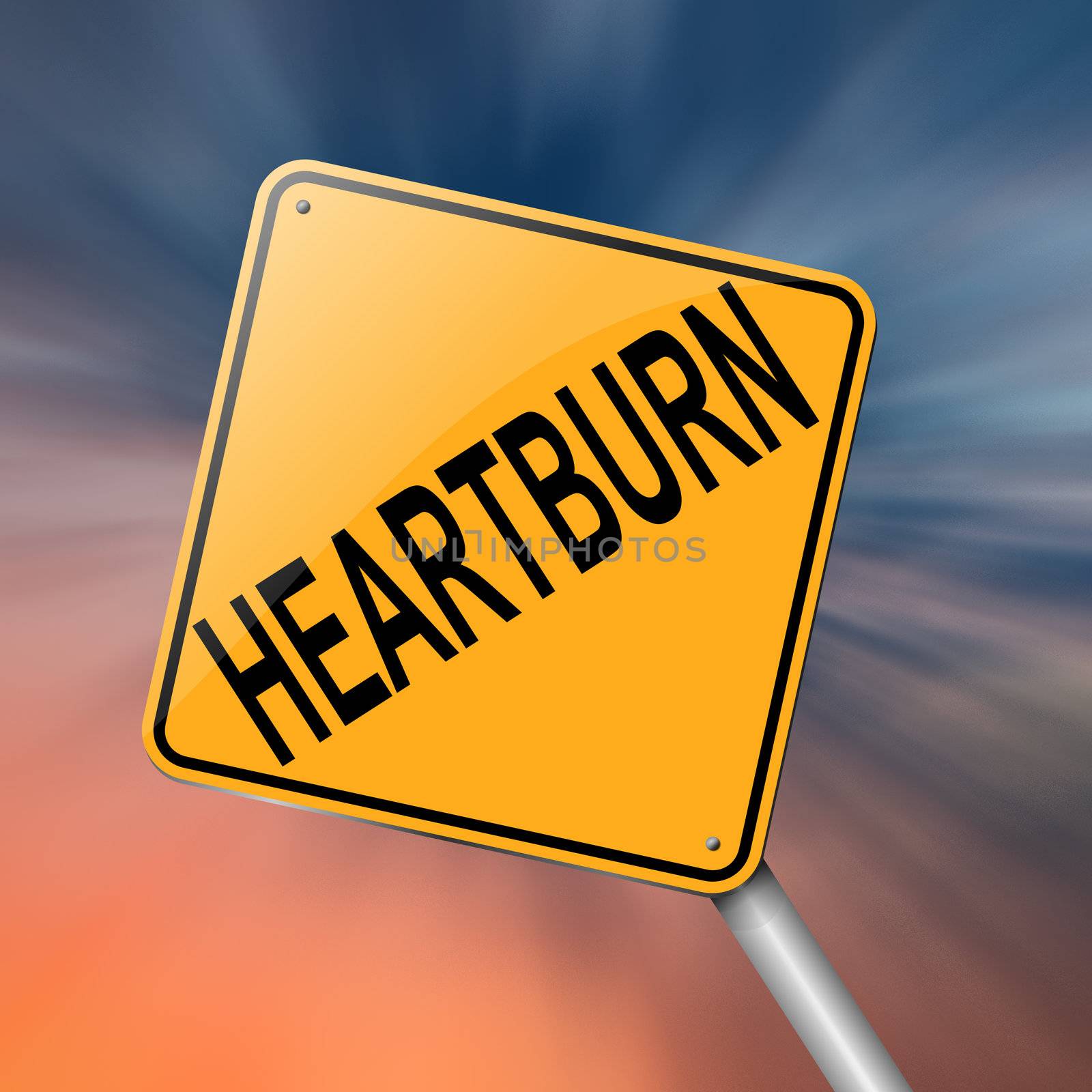 Illustration depicting a sign with a heartburn concept.