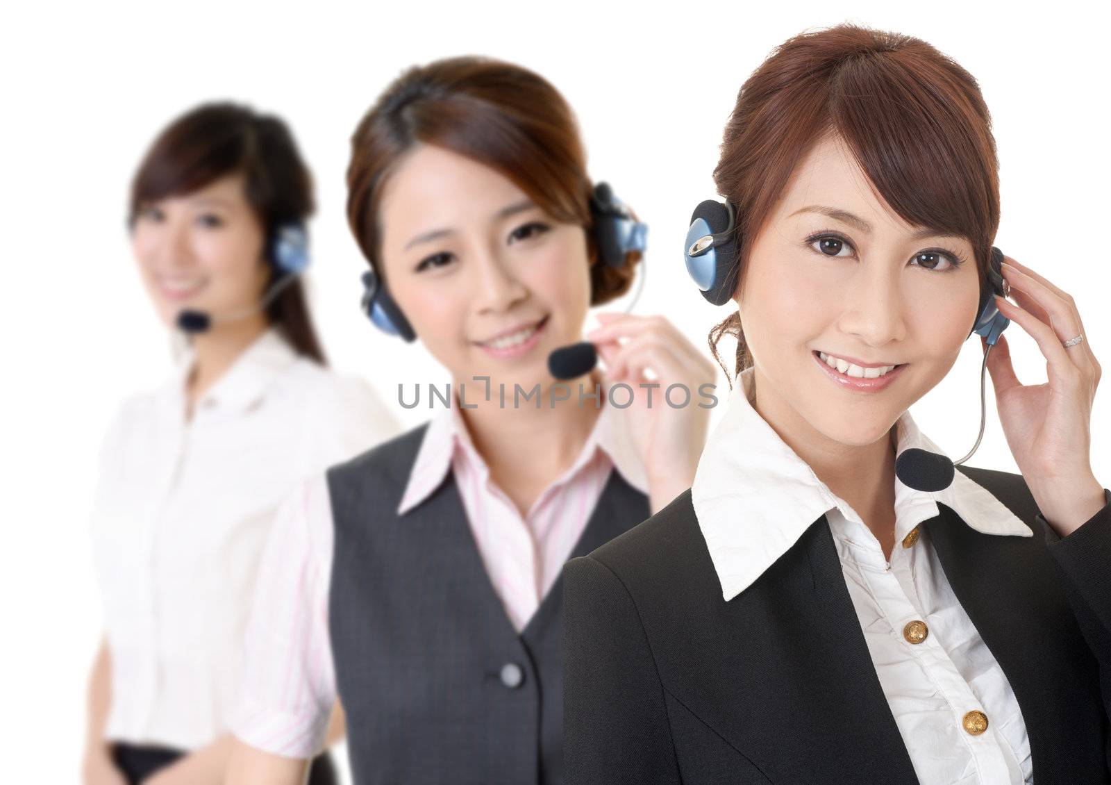 Attractive Asian business secretary team with smiling face, closeup portrait.