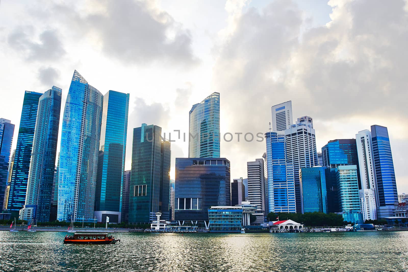 Singapore financial center in the sunset