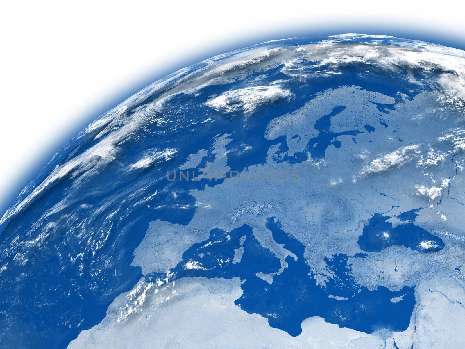 Europe on blue planet Earth isolated on white background. Elements of this image furnished by NASA.