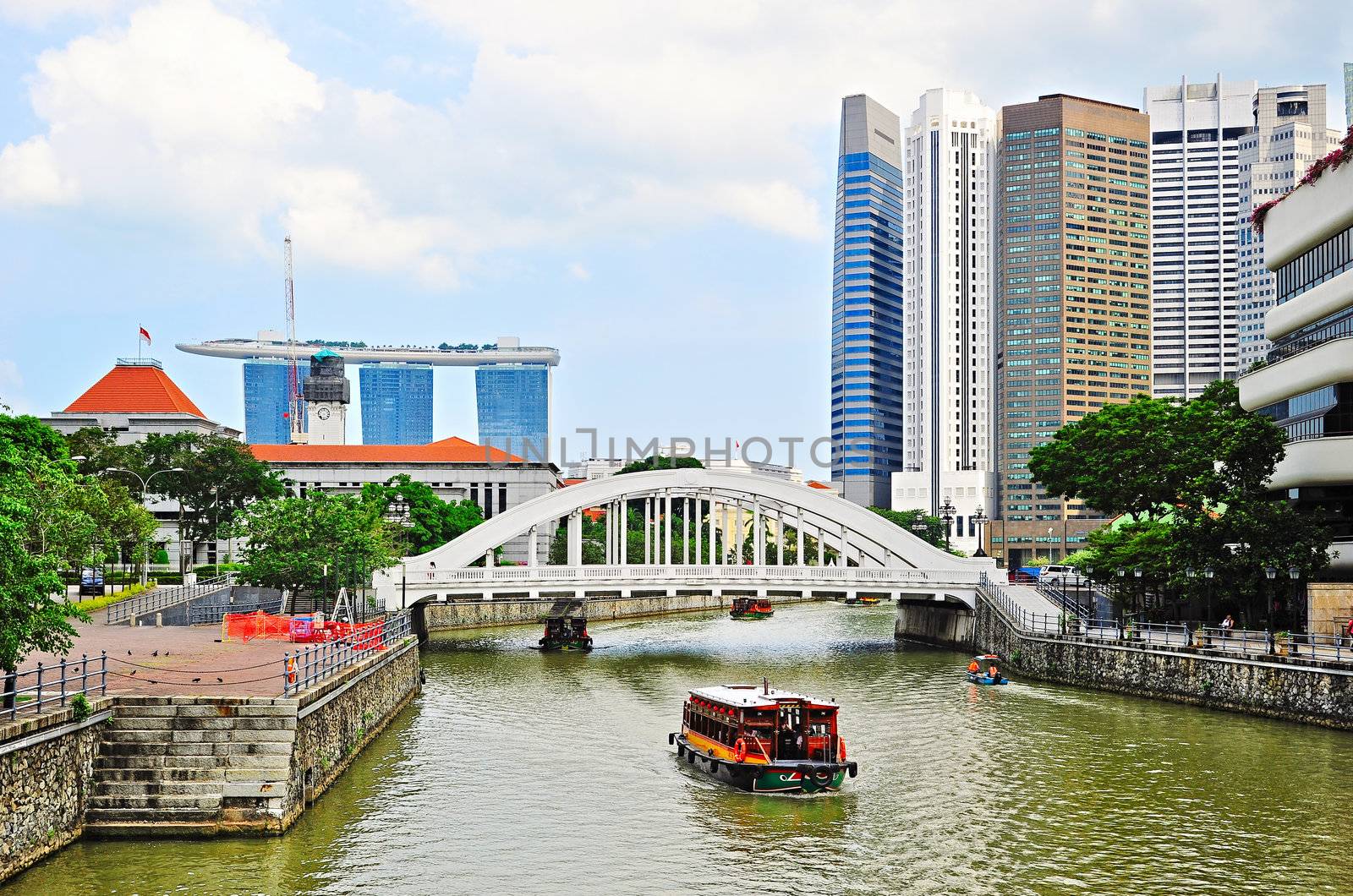 Singapore river embankment in the sunshine day