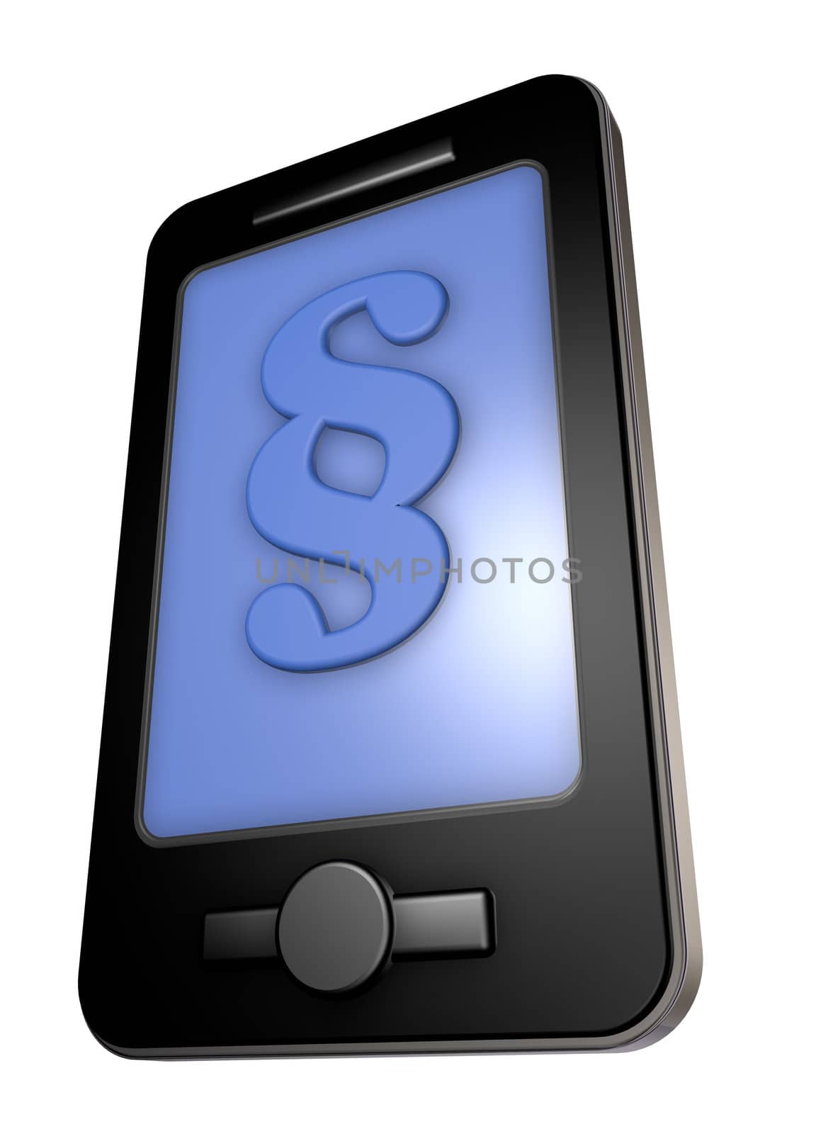 smartphone with paragraph symbol on display - 3d illustration