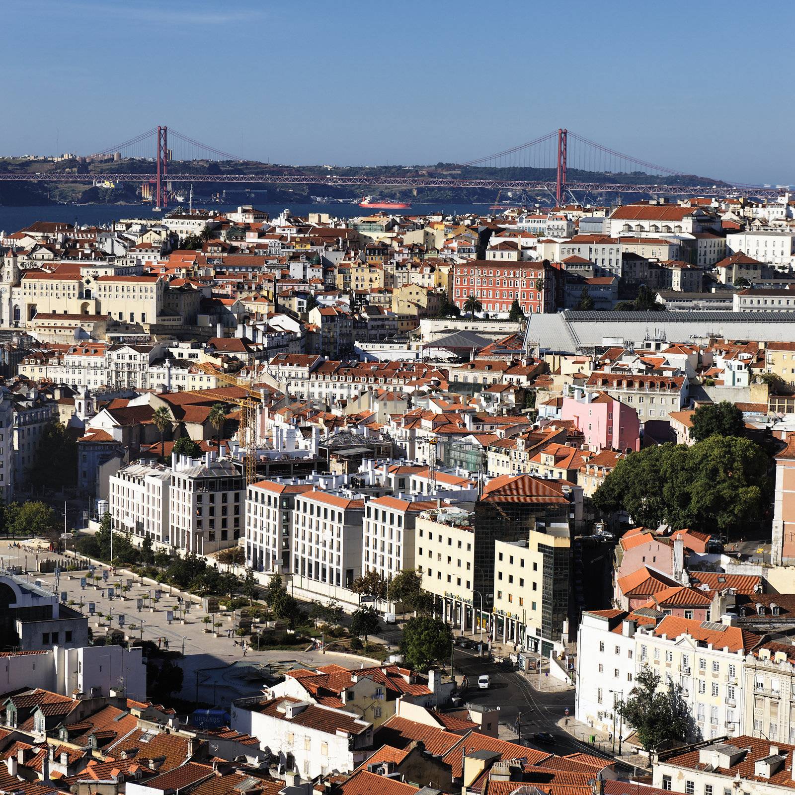 view of Lisbon with red bridge, Portugal