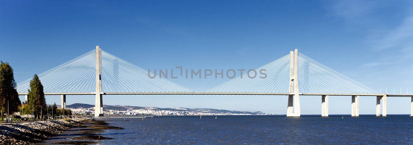 panoramic viw of Vasco da Gama bridge in Lisbon, Portugal