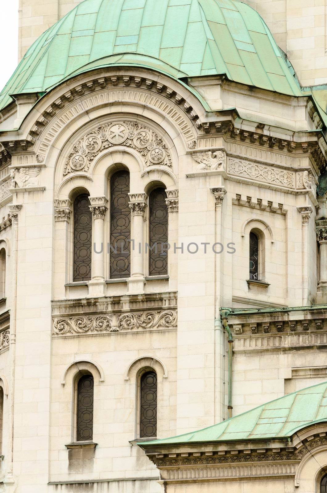 Tower from the facade of the Alexander Nevsky Cathedral, Sofia, Bulgaria