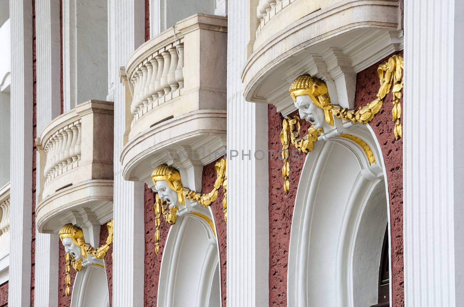 An architectural detail of the National Theater in Sofia, Bulgar by velislava