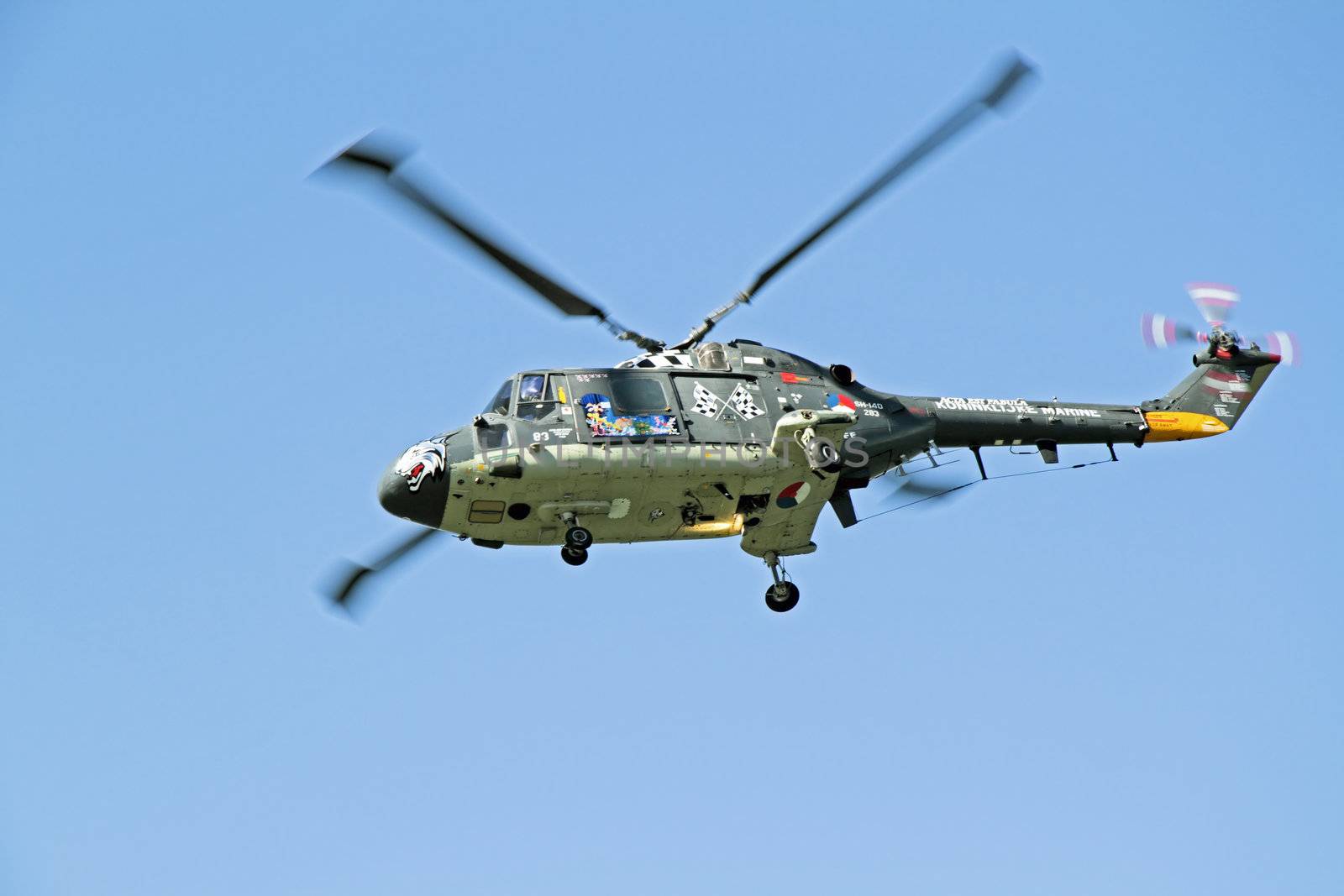 ROTTERDAM, NETHERLANDS - SEPTEMBER 09: Army helicopter is flying during the world harbor days on 9 september 2012 Rotterdam the Netherlands