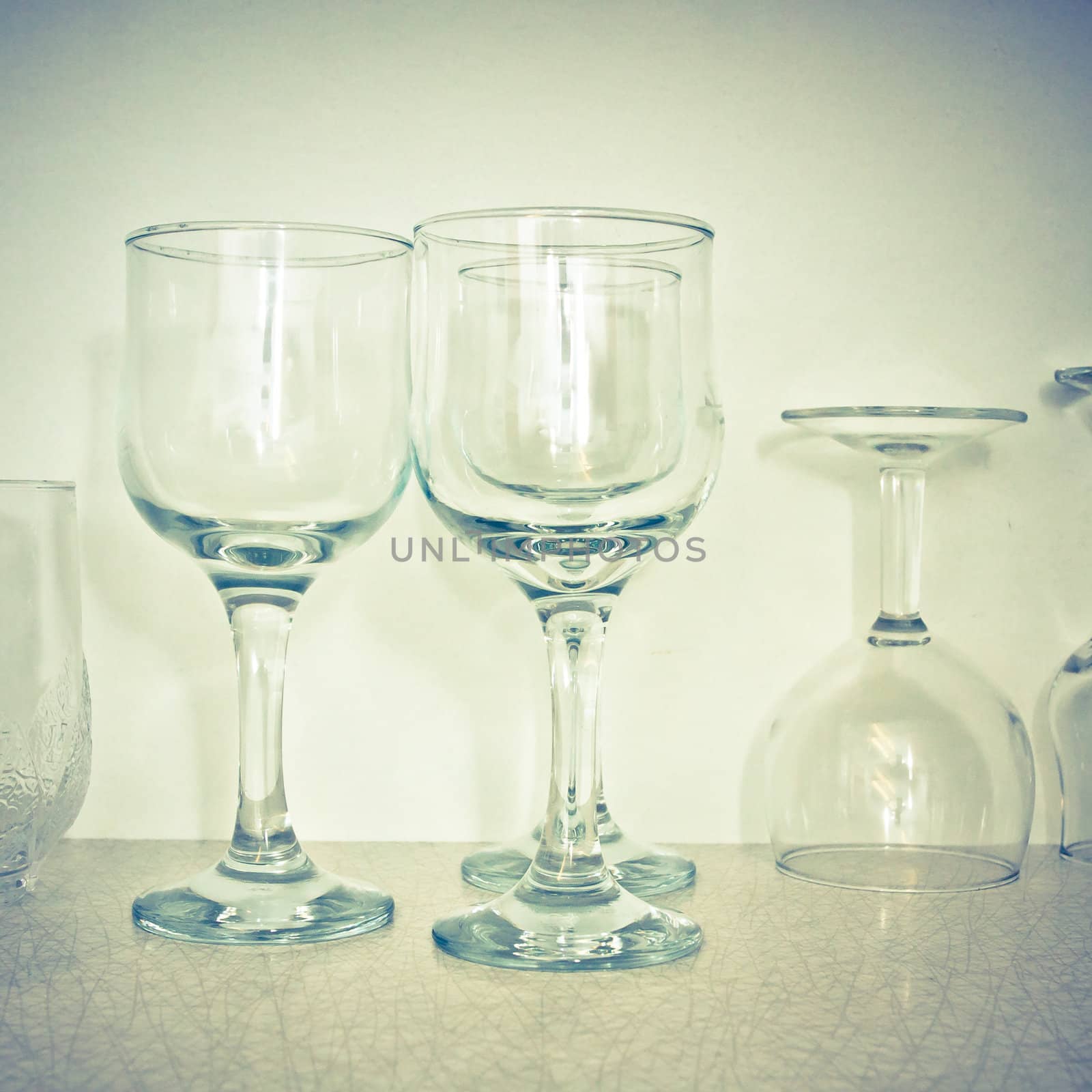 Clean wine glasses in soft vintage tones