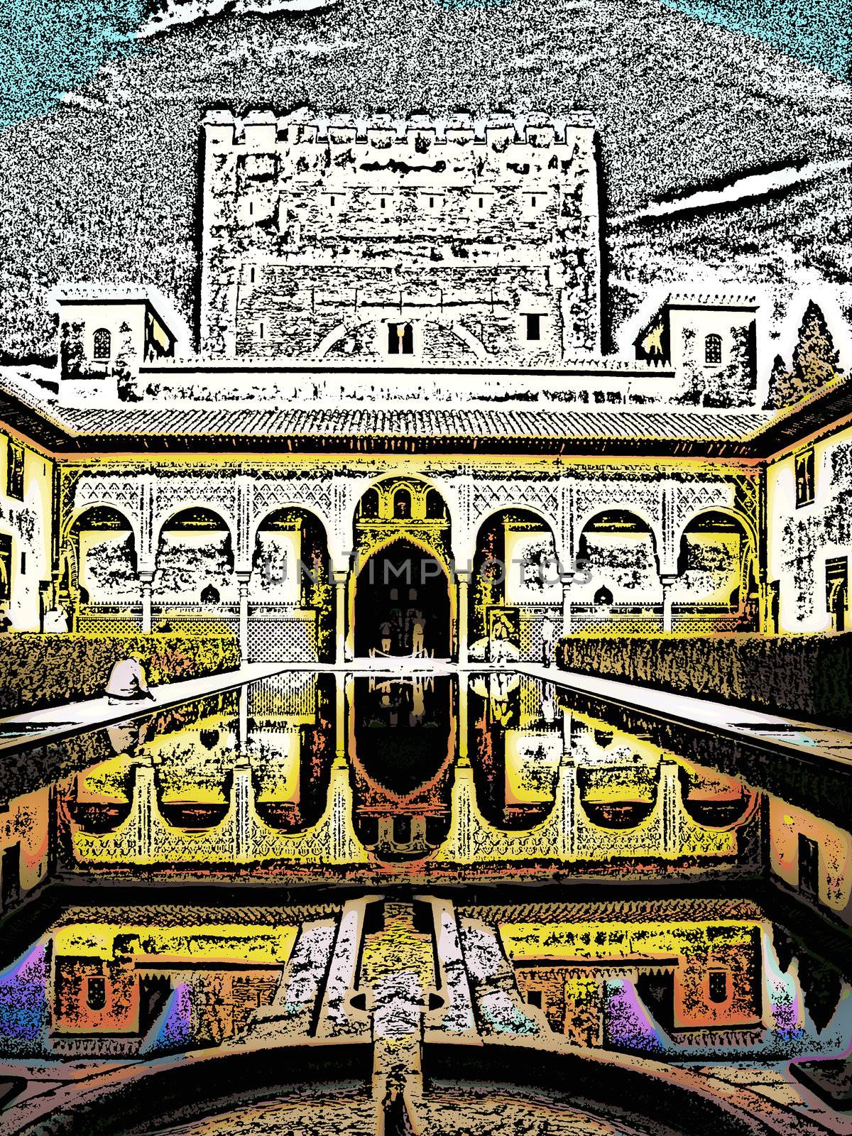 Digital sketch of the alhambra palace in spain