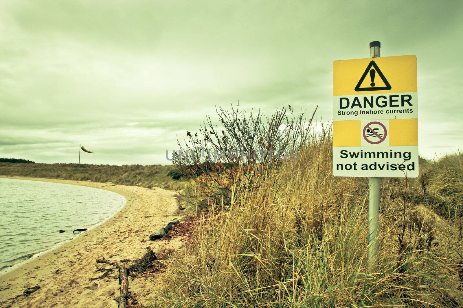 Danger sign at a UK coastal area