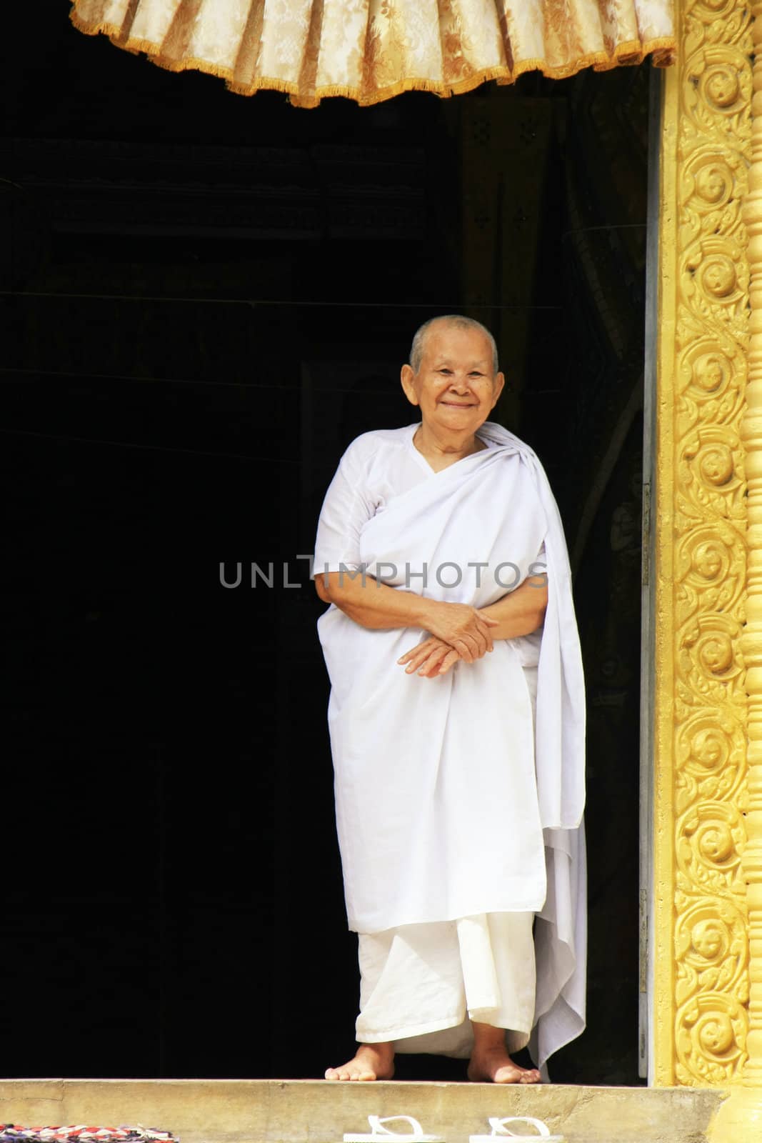 Woman monk at Phnom Sombok, Kratie, Cambodia, Southeast Asia