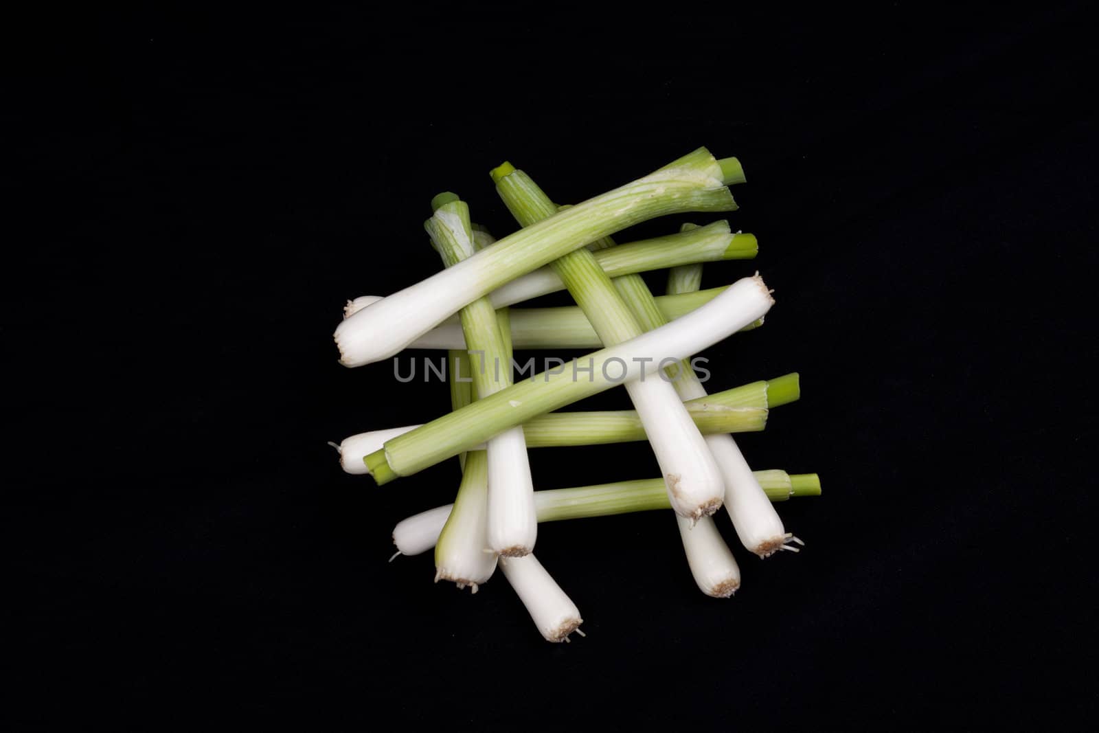 Fresh baby  leek on isolated on a black background