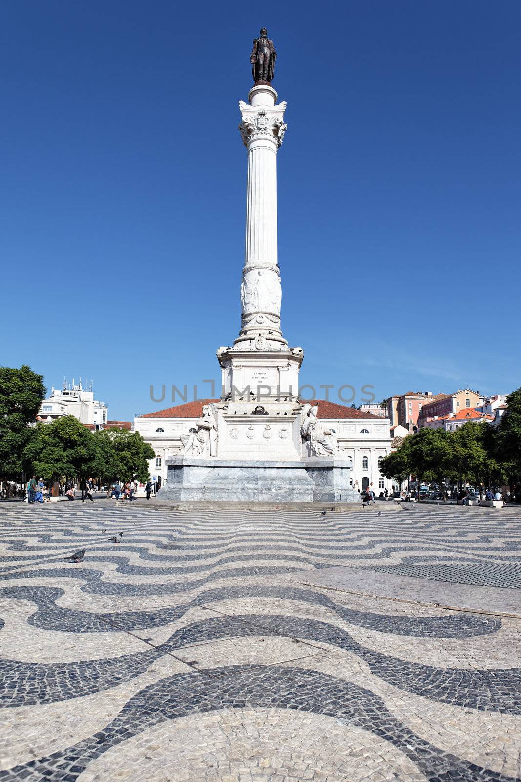 Rossio Square in Lisbon, with the Pedro King statue 