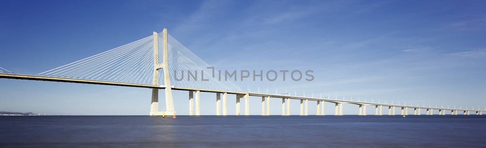 panoramic viw of Vasco da Gama bridge in Lisbon