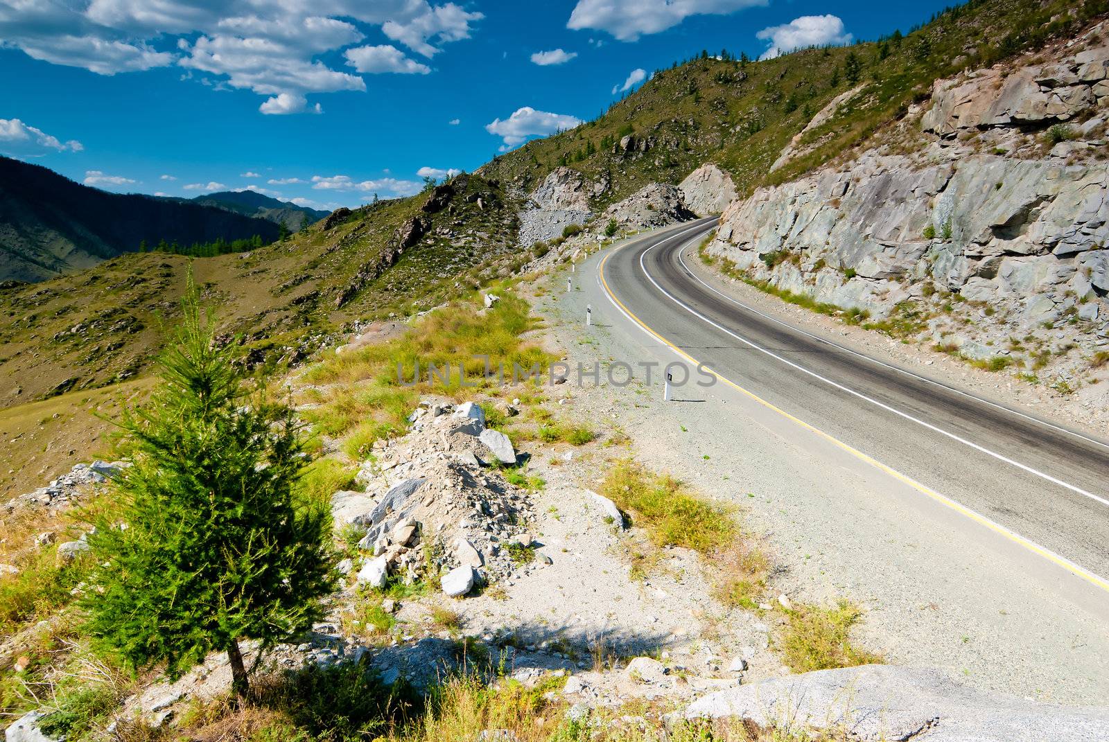 The road in the mountains. Altai Mountains. Russia.
