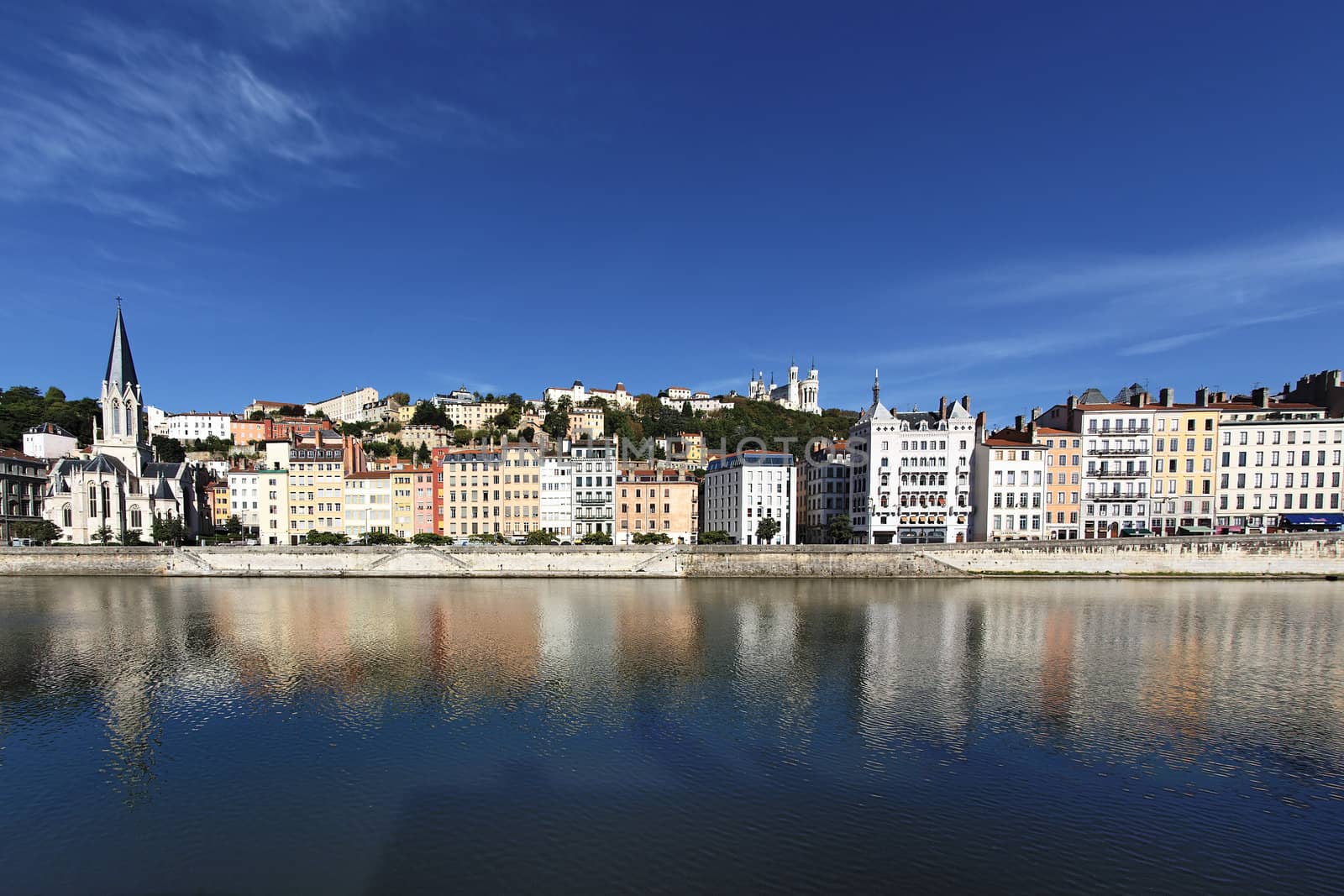 view of Lyon and Saone River in France, Europe