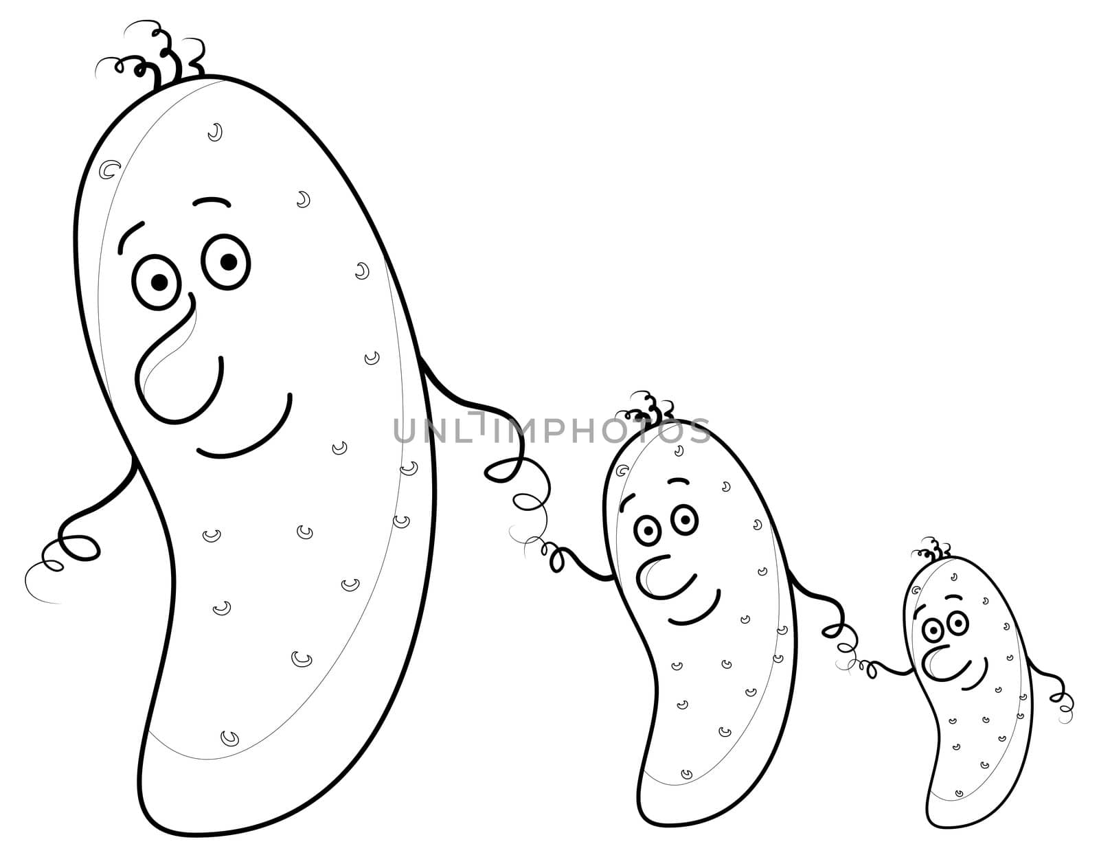 Family of cucumbers, ,parent and two children, contour