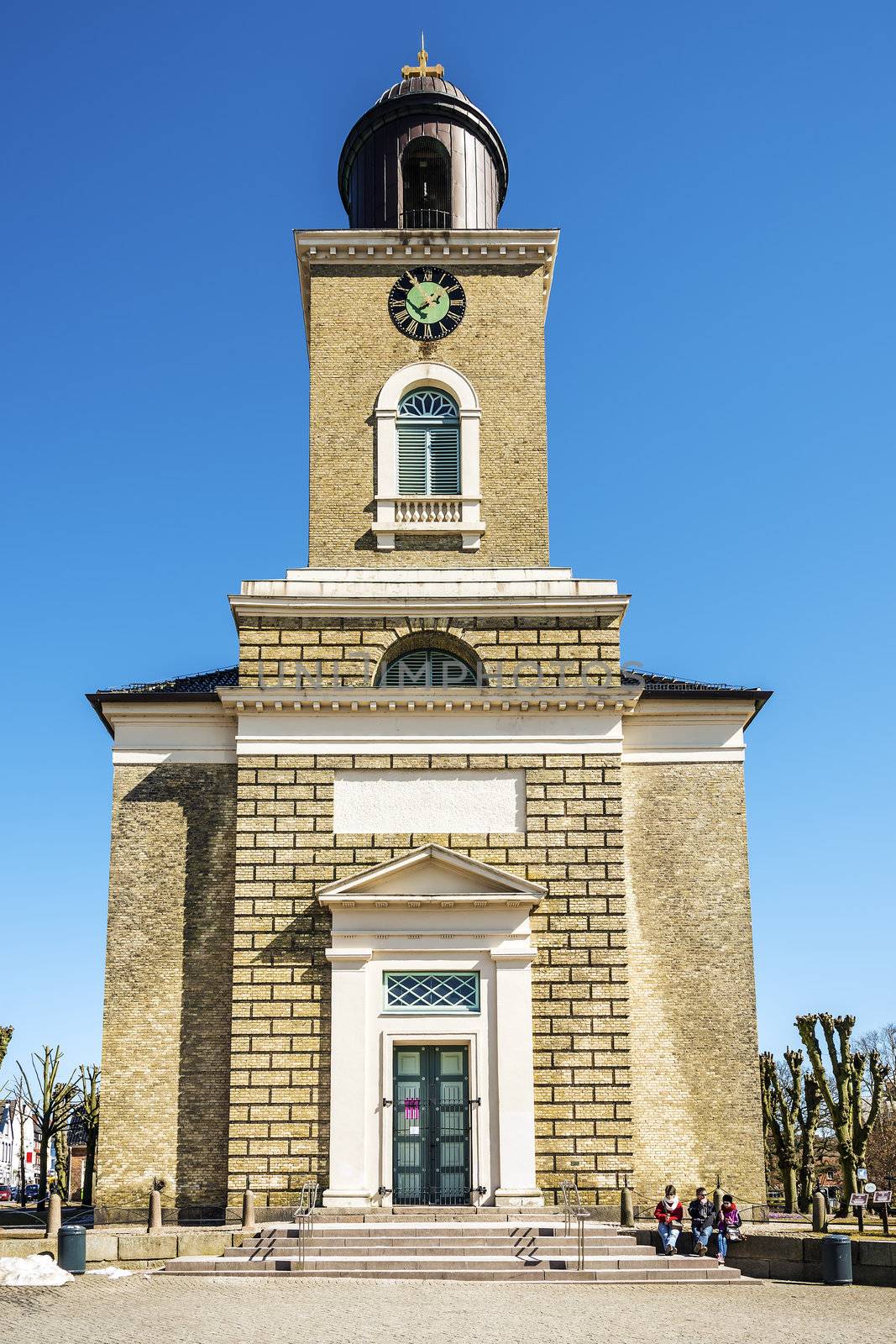 Front view of St. Mary's Church in the German town Husum on a sunny day in spring